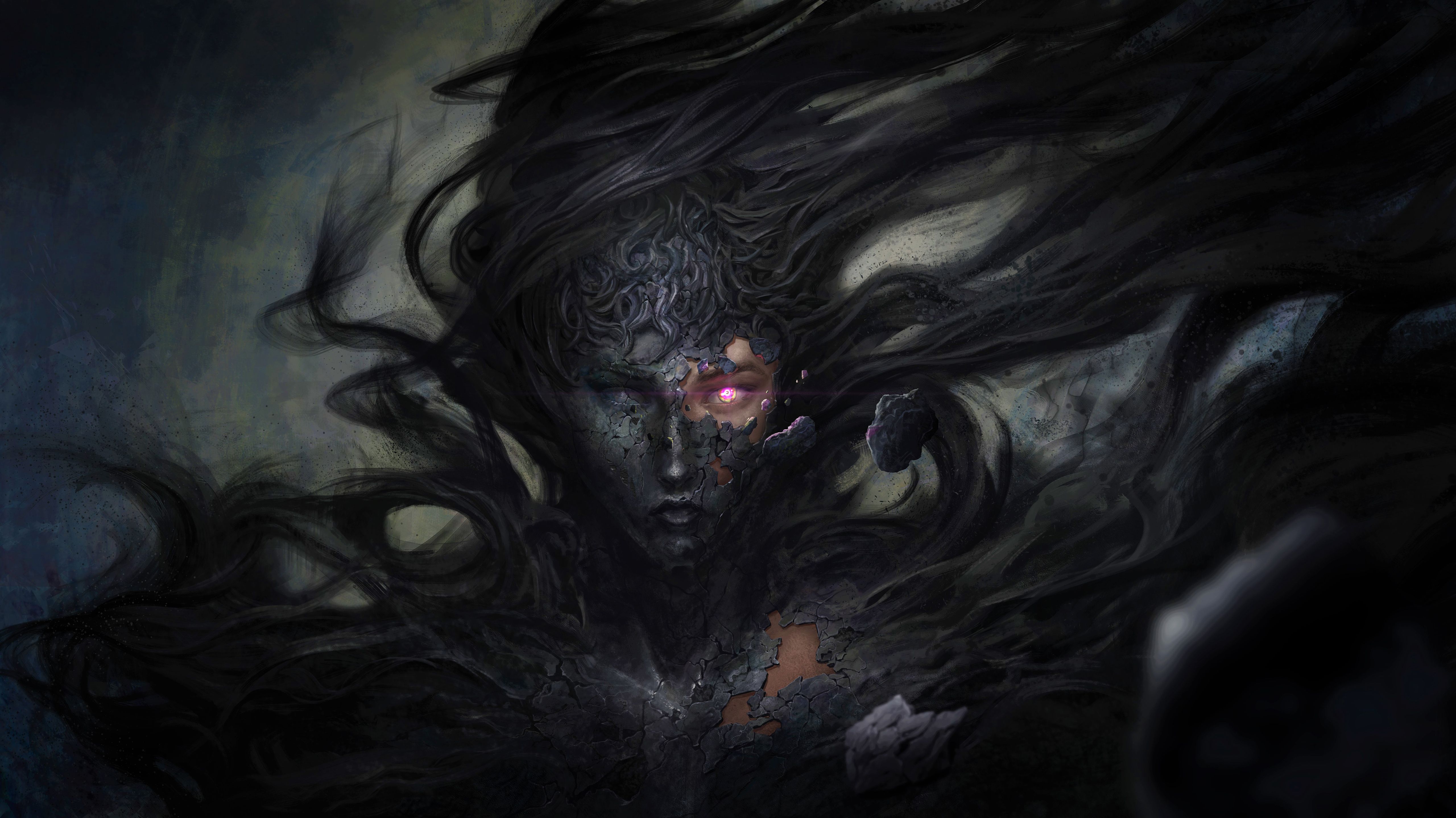 5120x2880 Dark Demon Girl Hair 4K 5K HD Wallpaper
