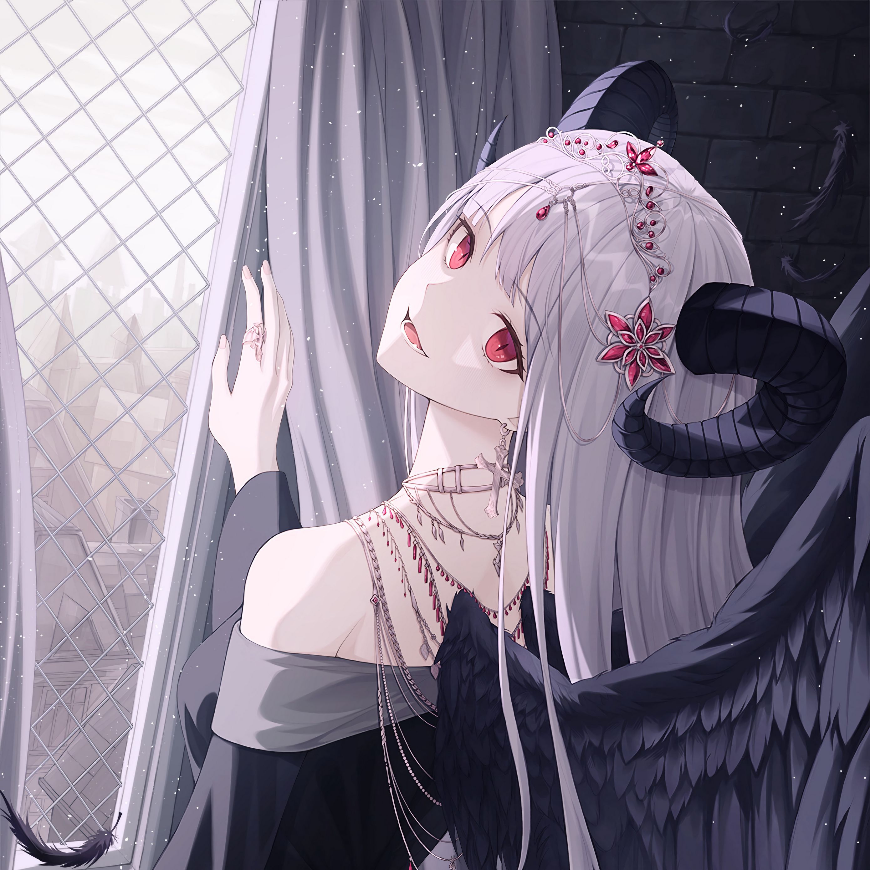 2780x2780 Download wallpaper 2780x2780 demon, girl, horns, wings, anime ipad air, ipad air ipad ipad ipad mini ipad mini ipad mini ipad pro 9.7 for parallax HD background