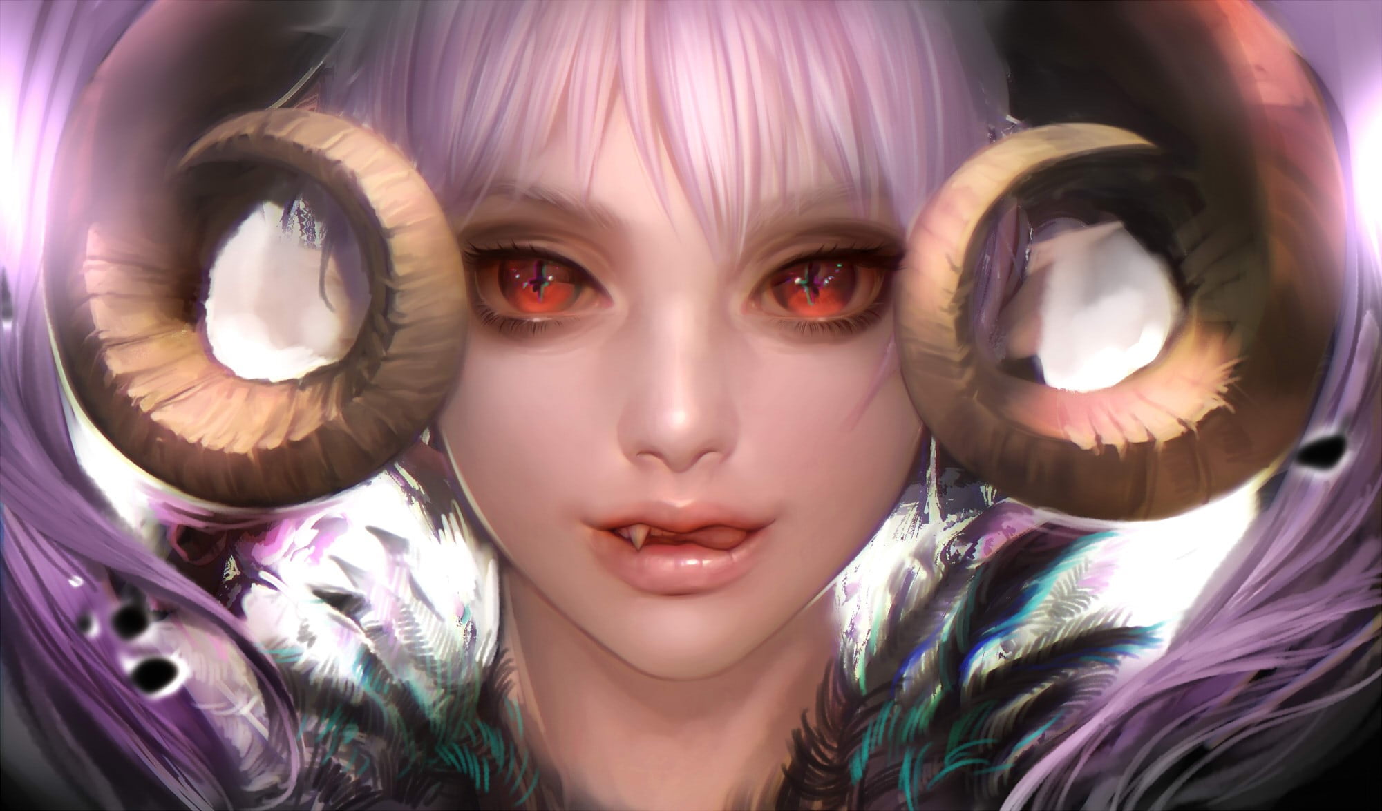 2000x1174 Purple Haired Female Succubus, Fantasy Art, Demon HD Wallpaper