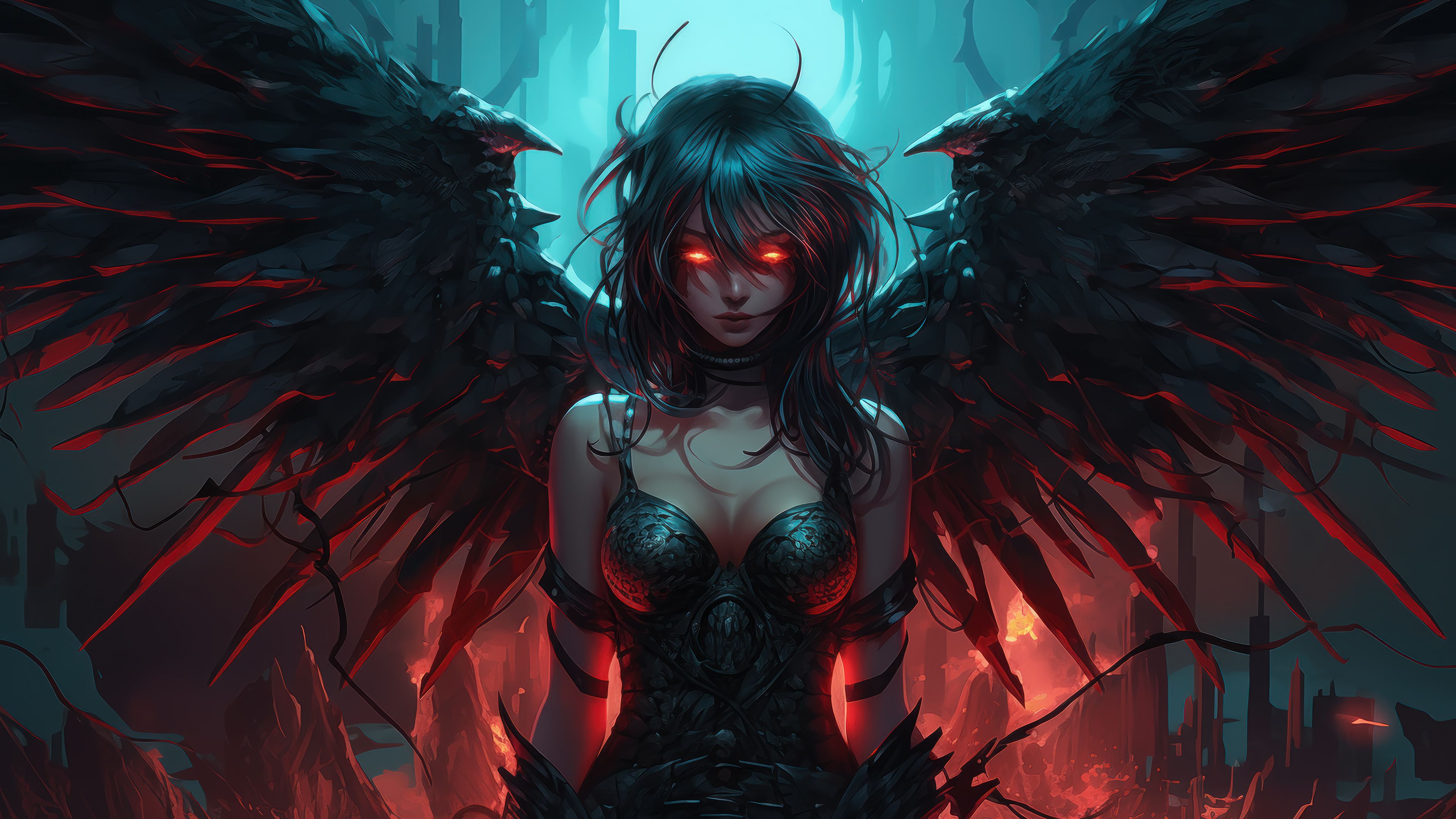 3840x2160 Demon girl with black wings Desktop wallpaper 600x1024