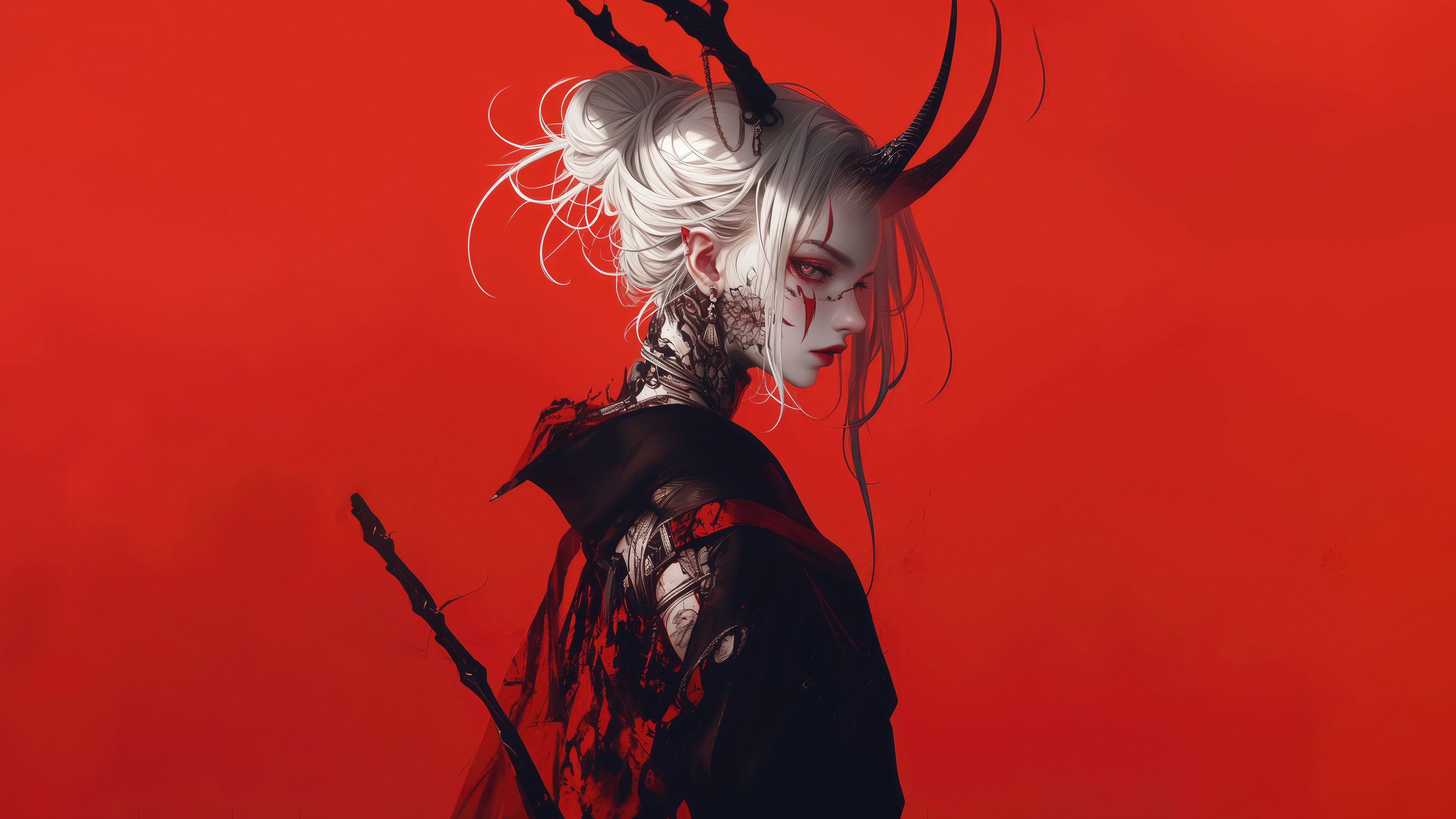 3840x2160 Demonic Elegance with Tattooed Anime Girl