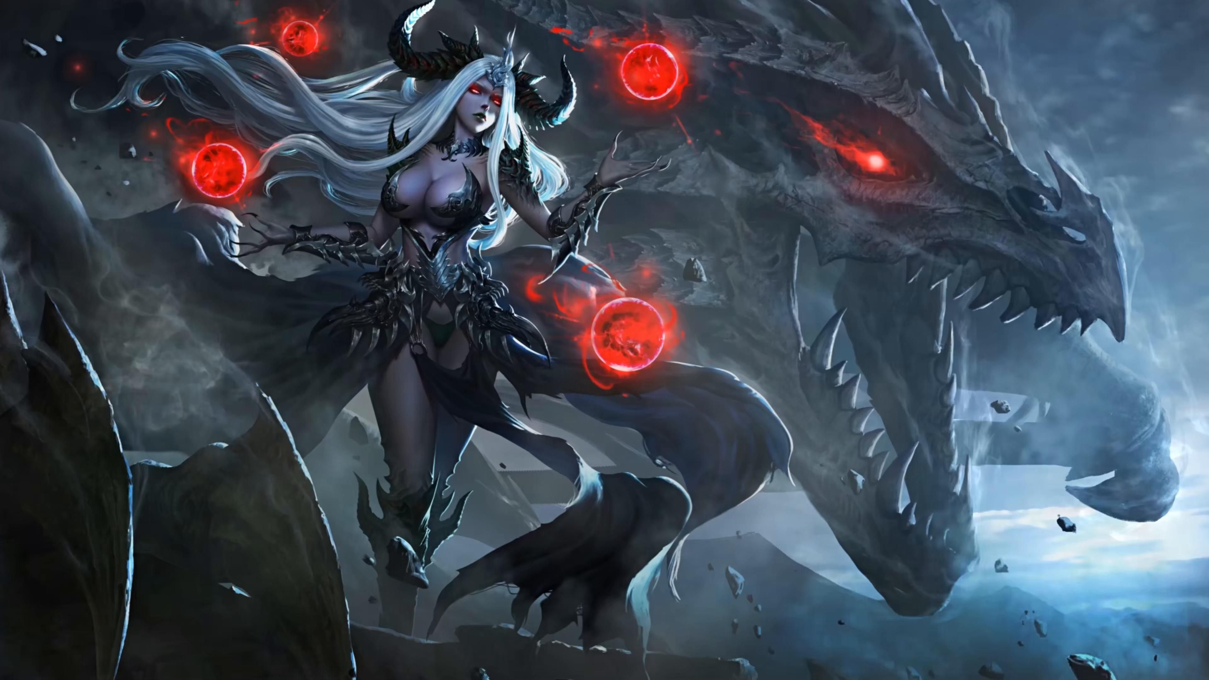 3840x2160 Demon Girl With Dragon Live Wallpaper