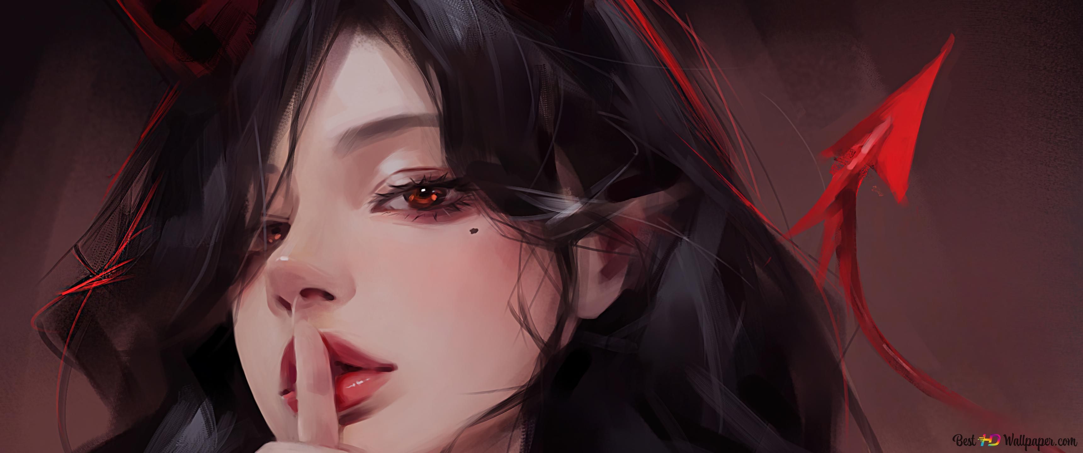 3440x1440 Beautiful demon devil girl 4K wallpaper download