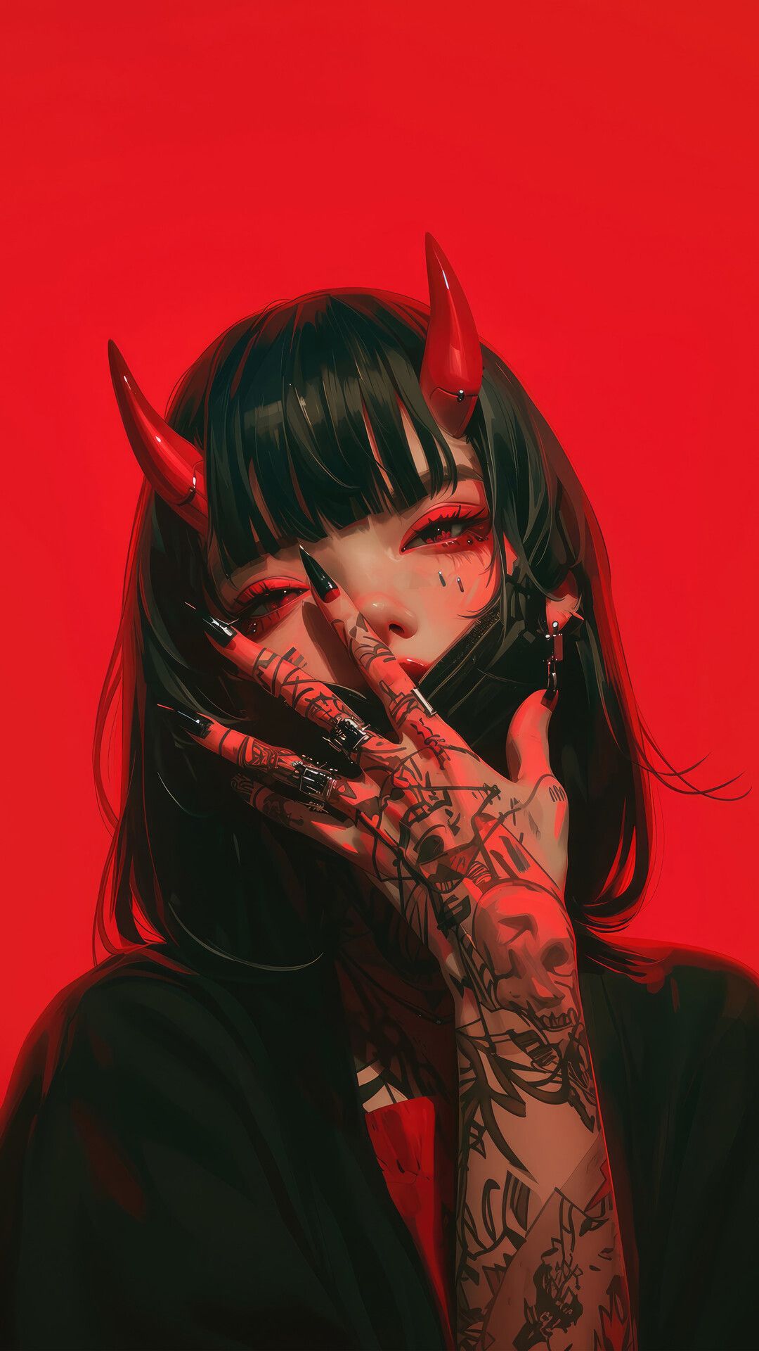 1080x1920 Anime Girl Demon Horn Tattoo Wallpaper 4K 8K HD PC a