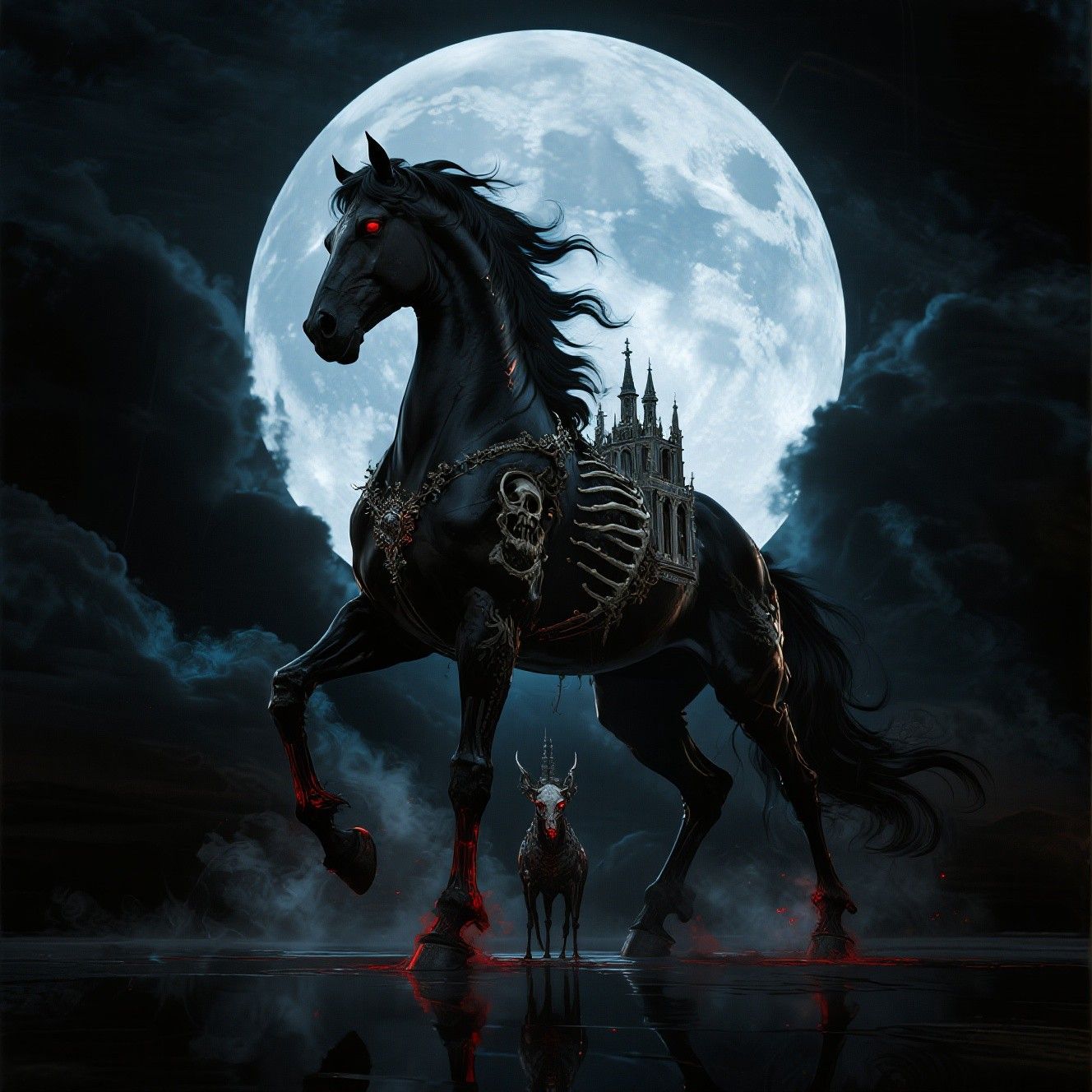 1328x1328 Free Moonlit Nightmare Steed Image, Gothic, Moon