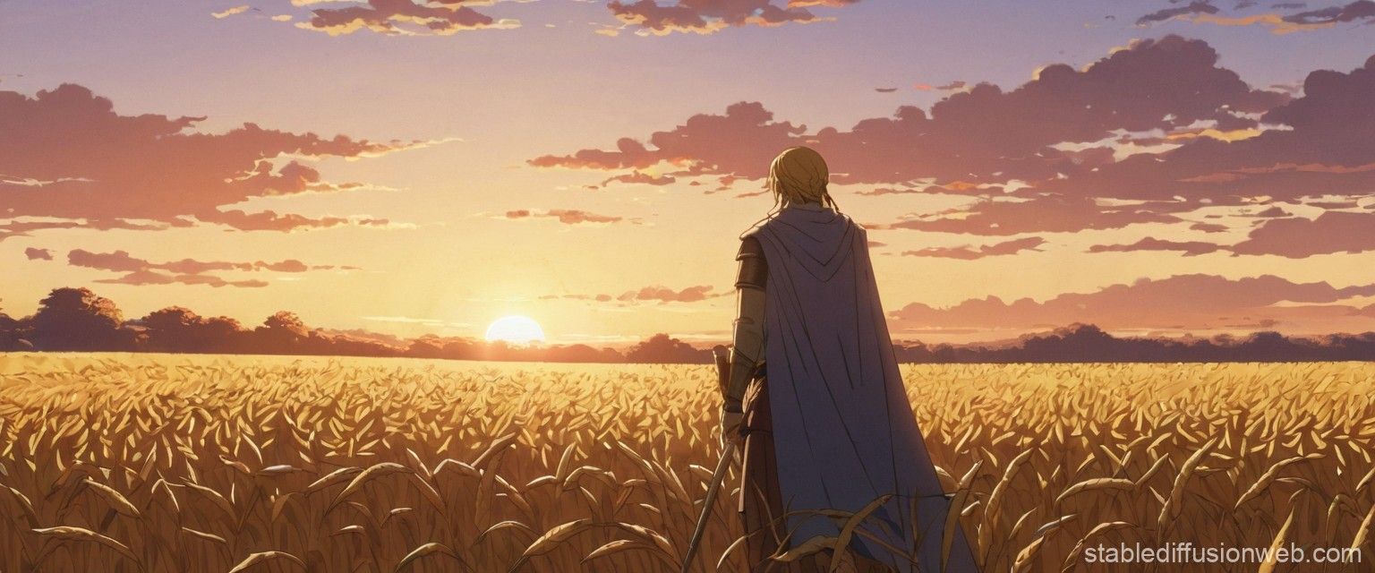 1536x640 Thorfinn in a Wheat Field at Sunset. Stable Diffusion Online