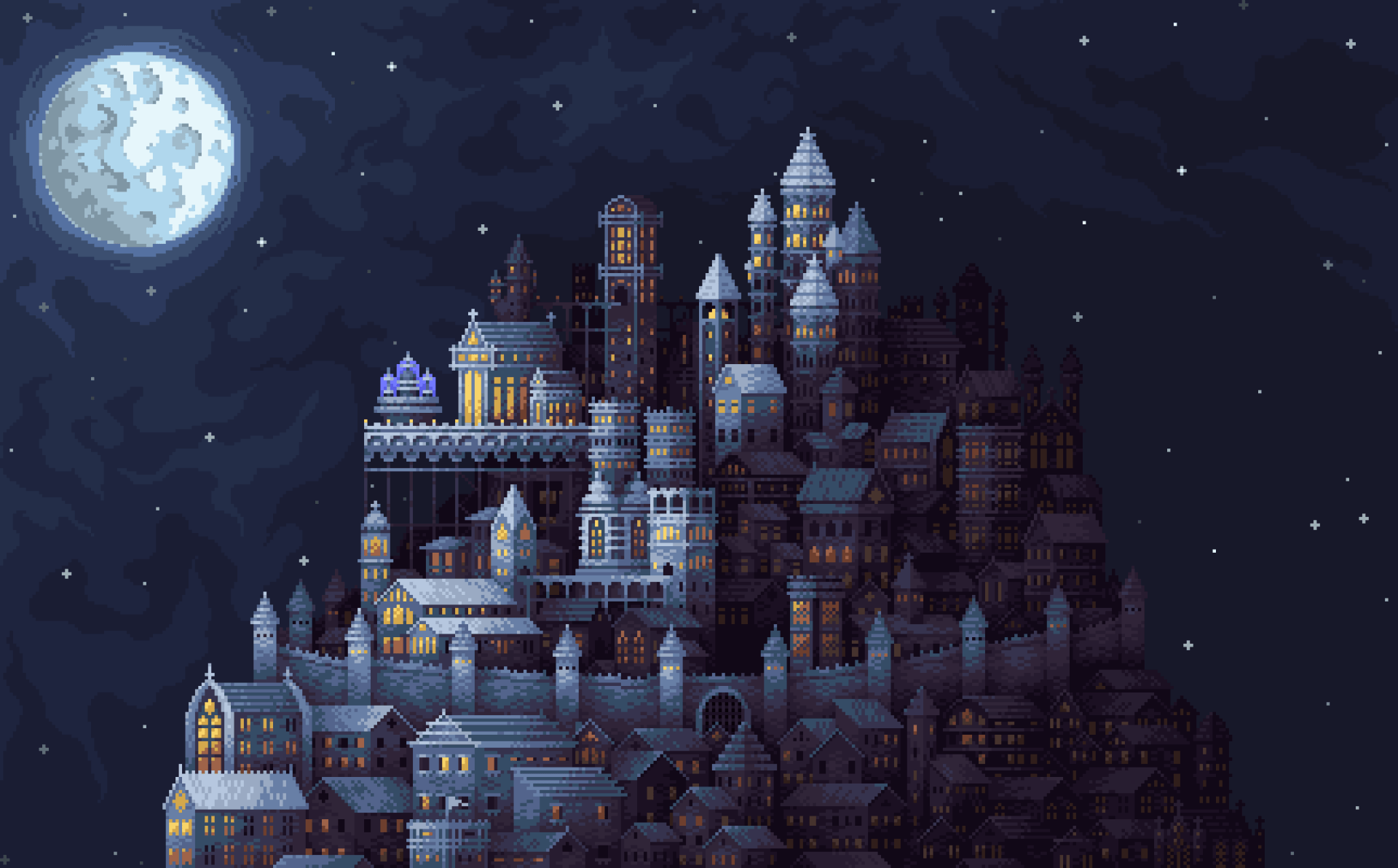 1920x1192 Artistic Pixel Castle HD Wallpaper Under the Moonlightx1335