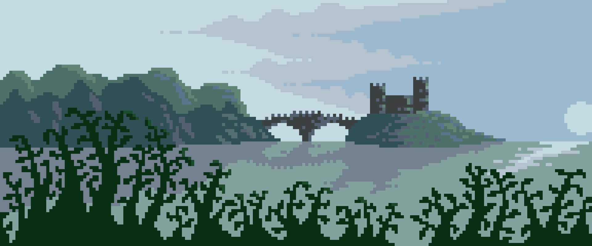 1920x800 A pixel art castle background