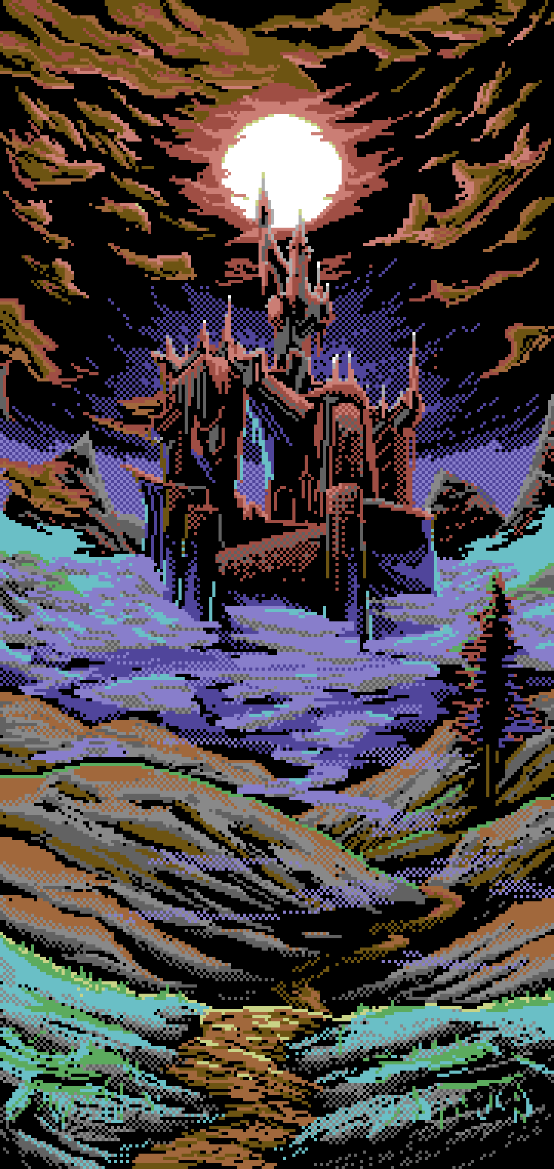 1080x2280 Castle Dracula, my entry for Pixel Dailies' Commodore64 landscape! [OC] [CC]