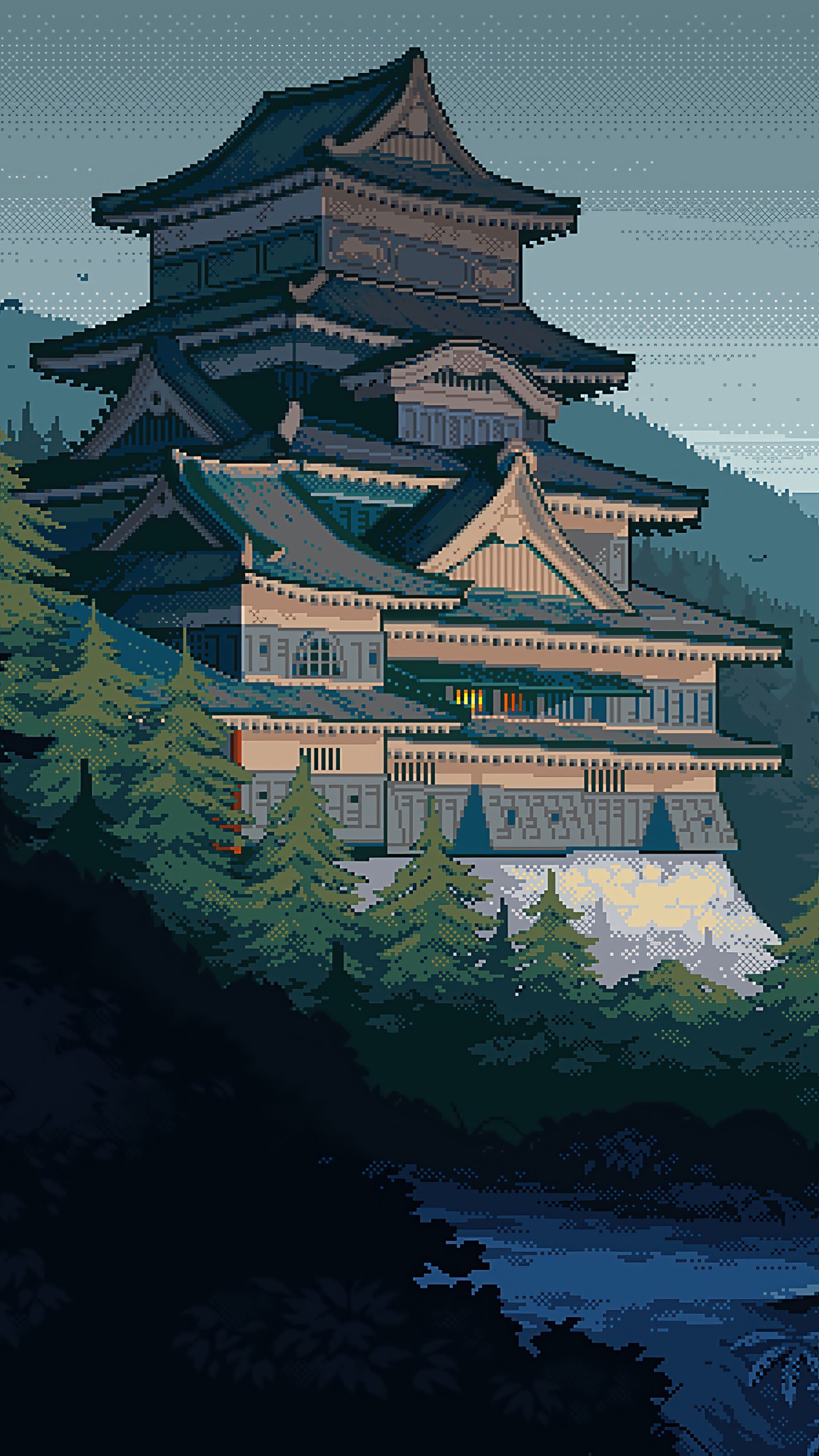 2160x3840 Japanese Castle Pixel Digital Art 4K Wallpaper iPhone HD Phone g