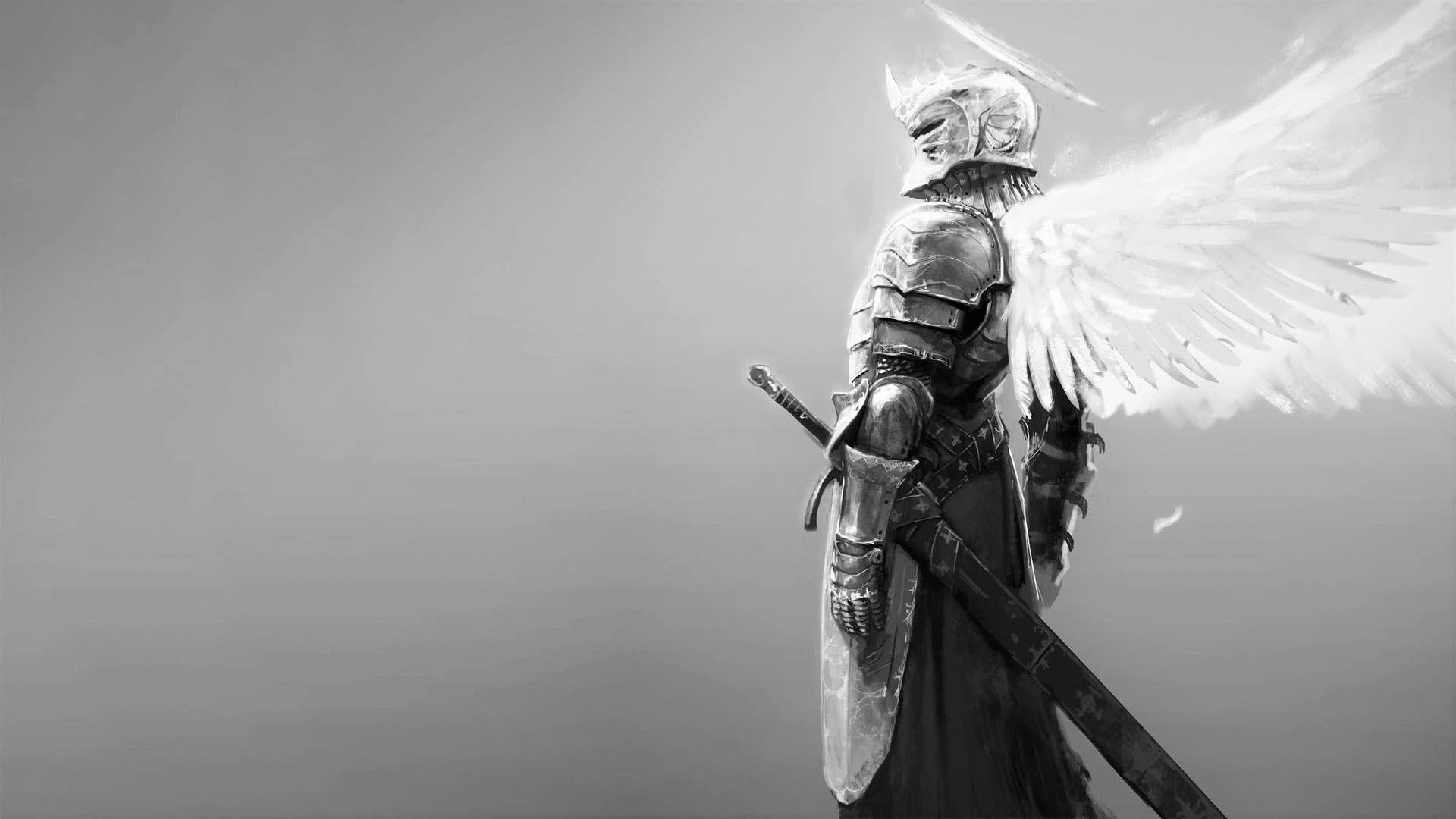1920x1080 Download free Grayscale Medieval Angel Knight Wallpaper