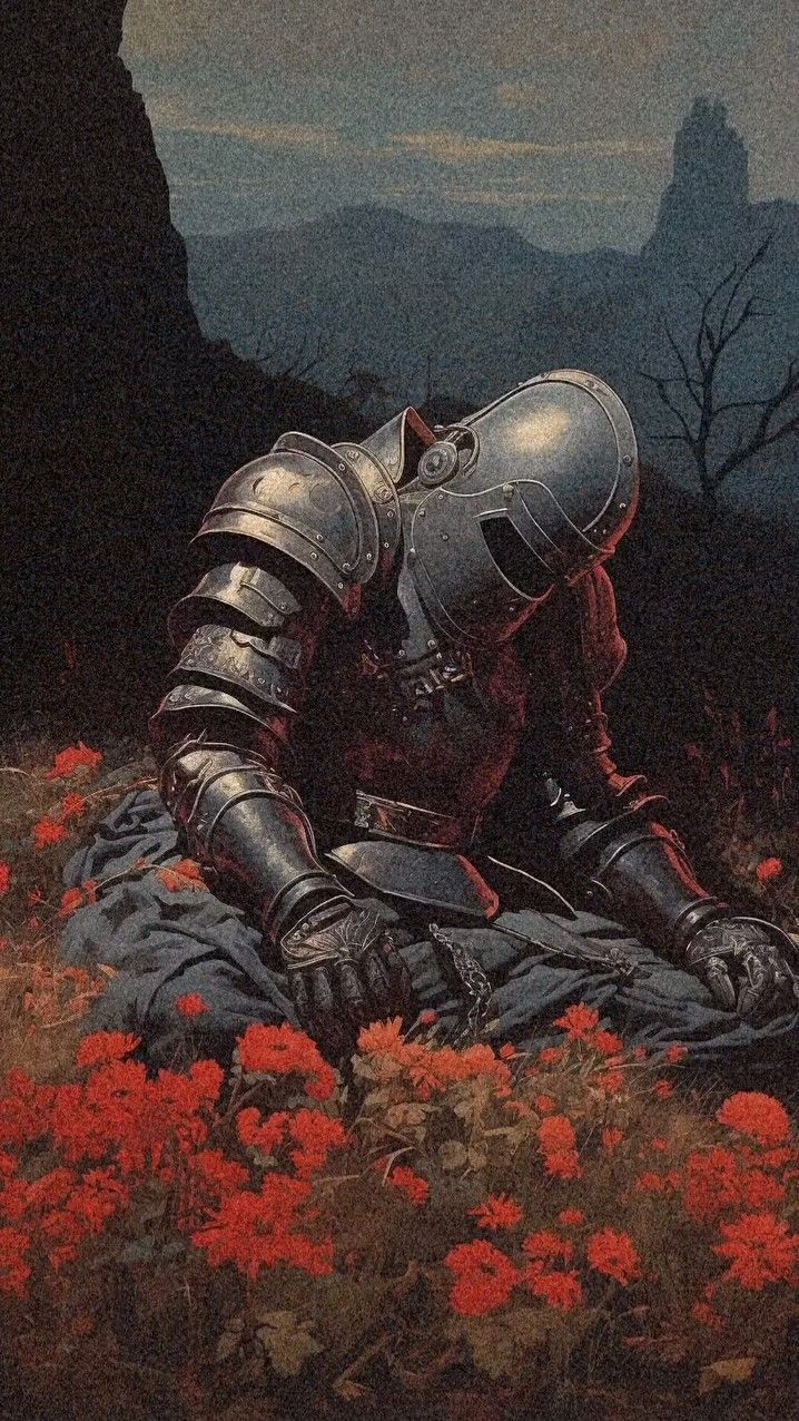 718x1276 Knight lying in flowers wallpaper. Knight wallpaper iphone, Medieval wallpaper aesthetic, Knight art