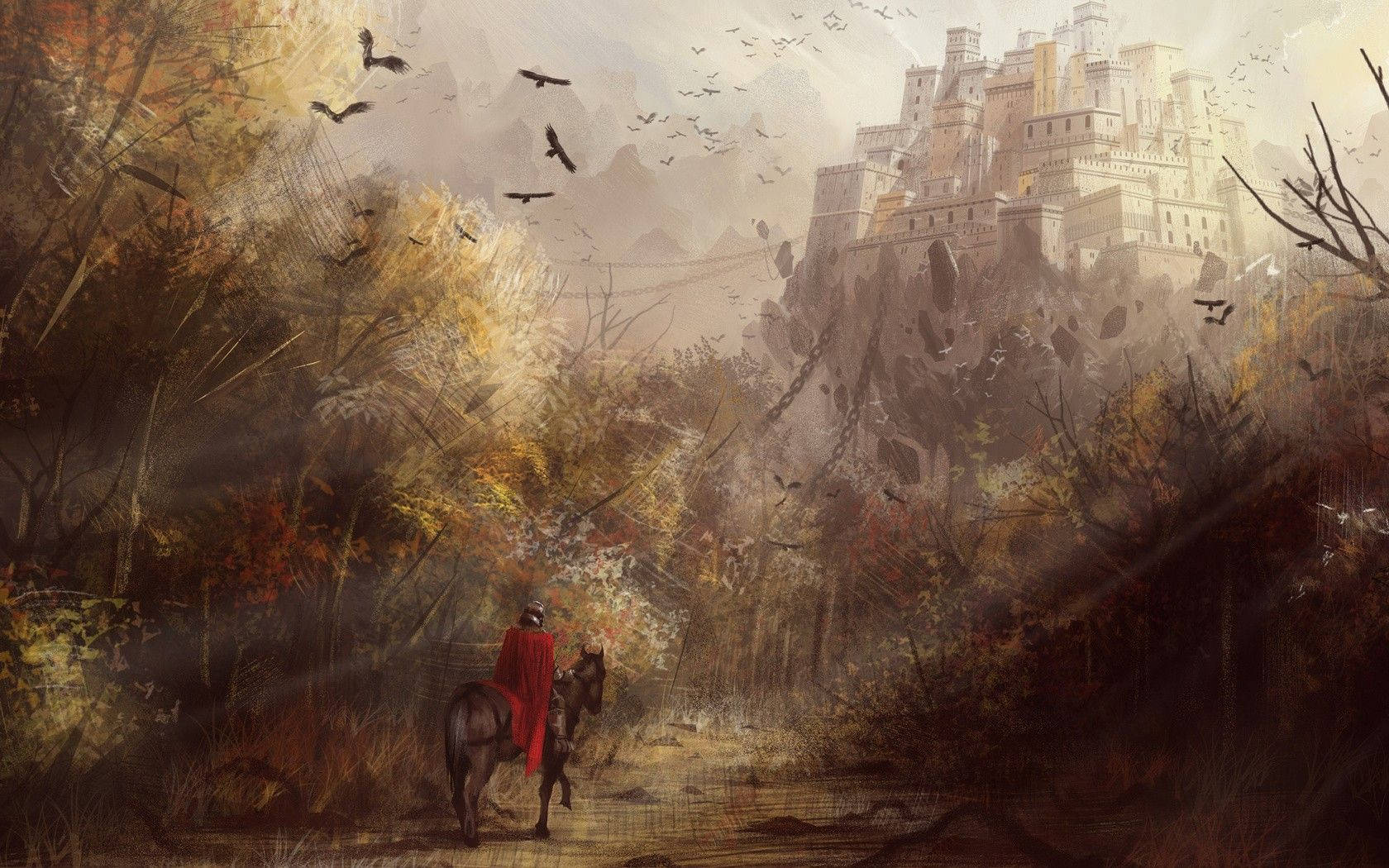 1680x1050 Medieval Knight Castle Trees Wallpaper