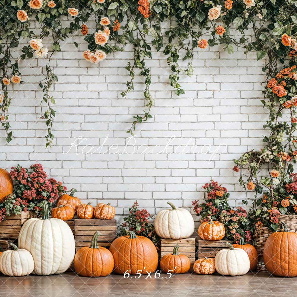 1000x1000 Rustic Autumn Pumpkin Floral Backdrop
