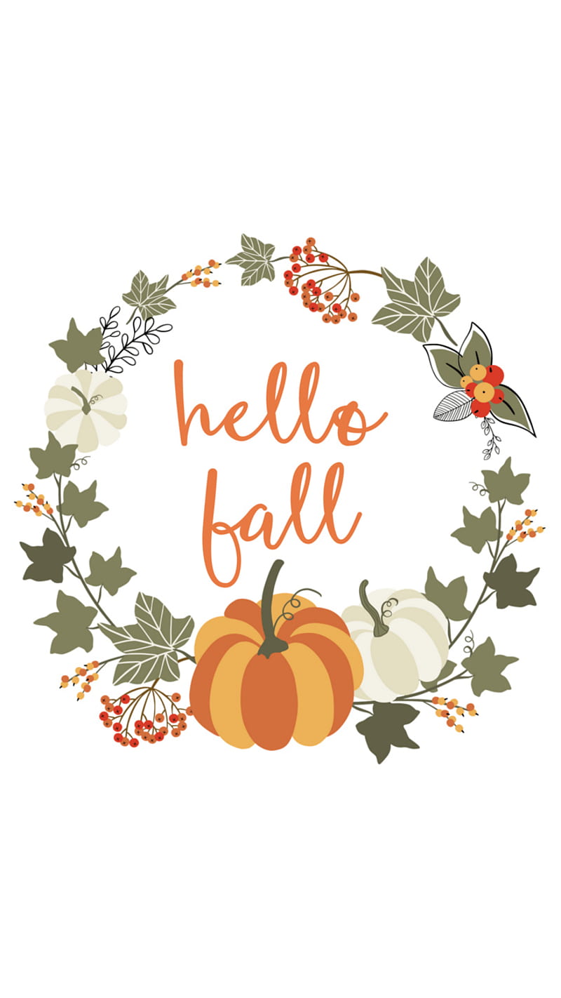 800x1422 Hello Fall, fall, autumn, pumpkins, cute, holiday, leaves, HD phone wallpaper