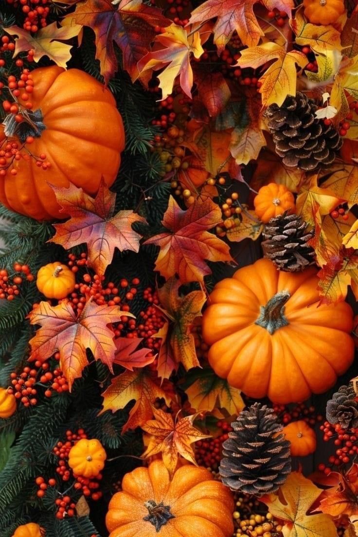 736x1104 Fall leaves and pumpkins. Autumn colors Fall leaves natural background, Fall wallpaper