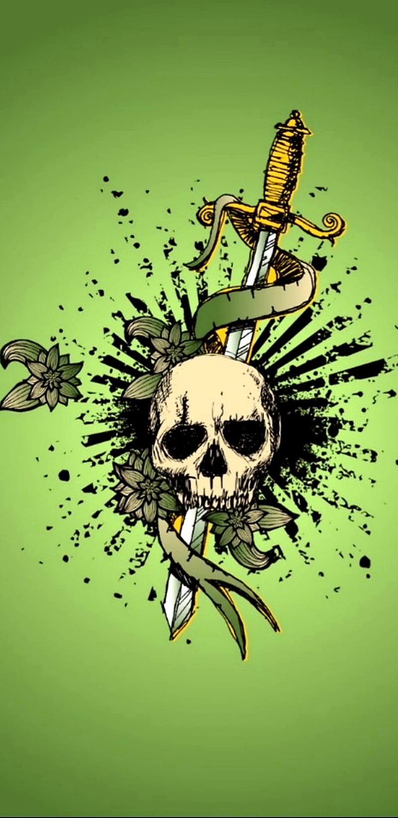 800x1644 SwordedSkull, green, skull, skulls, sword, HD phone wallpaper