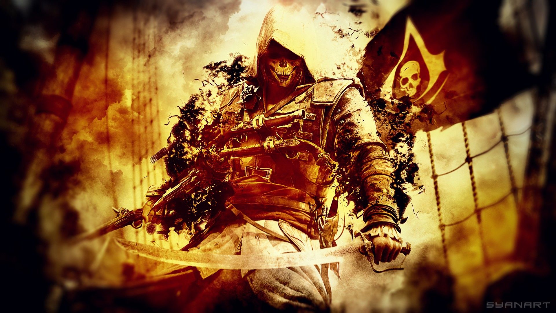 1920x1080 assassins, Creed, Black, Flag, Pirate, Sword, Skull Wallpaper HD / Desktop and Mobile Background