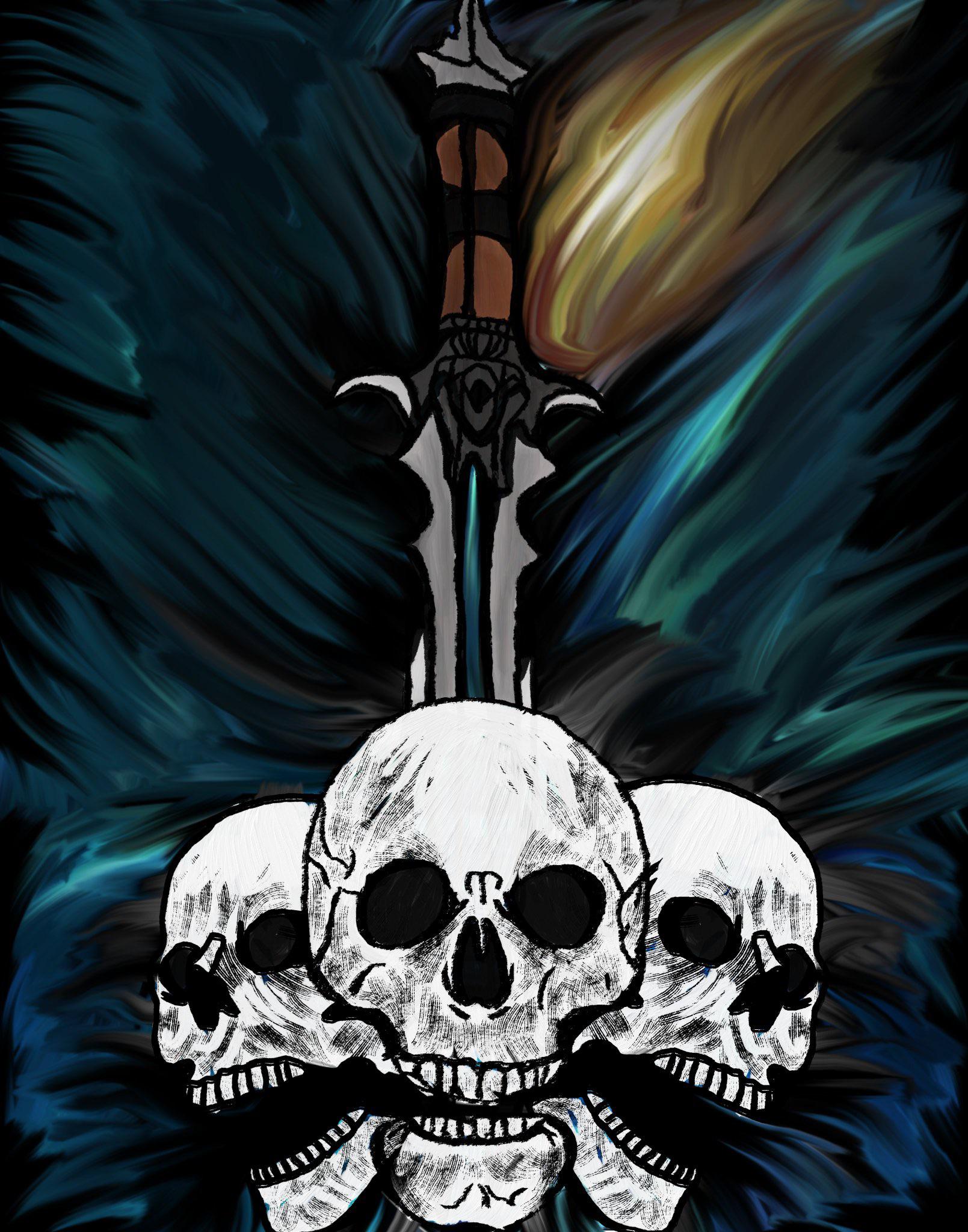 1609x2048 Skull and Swords an Oil Illustration
