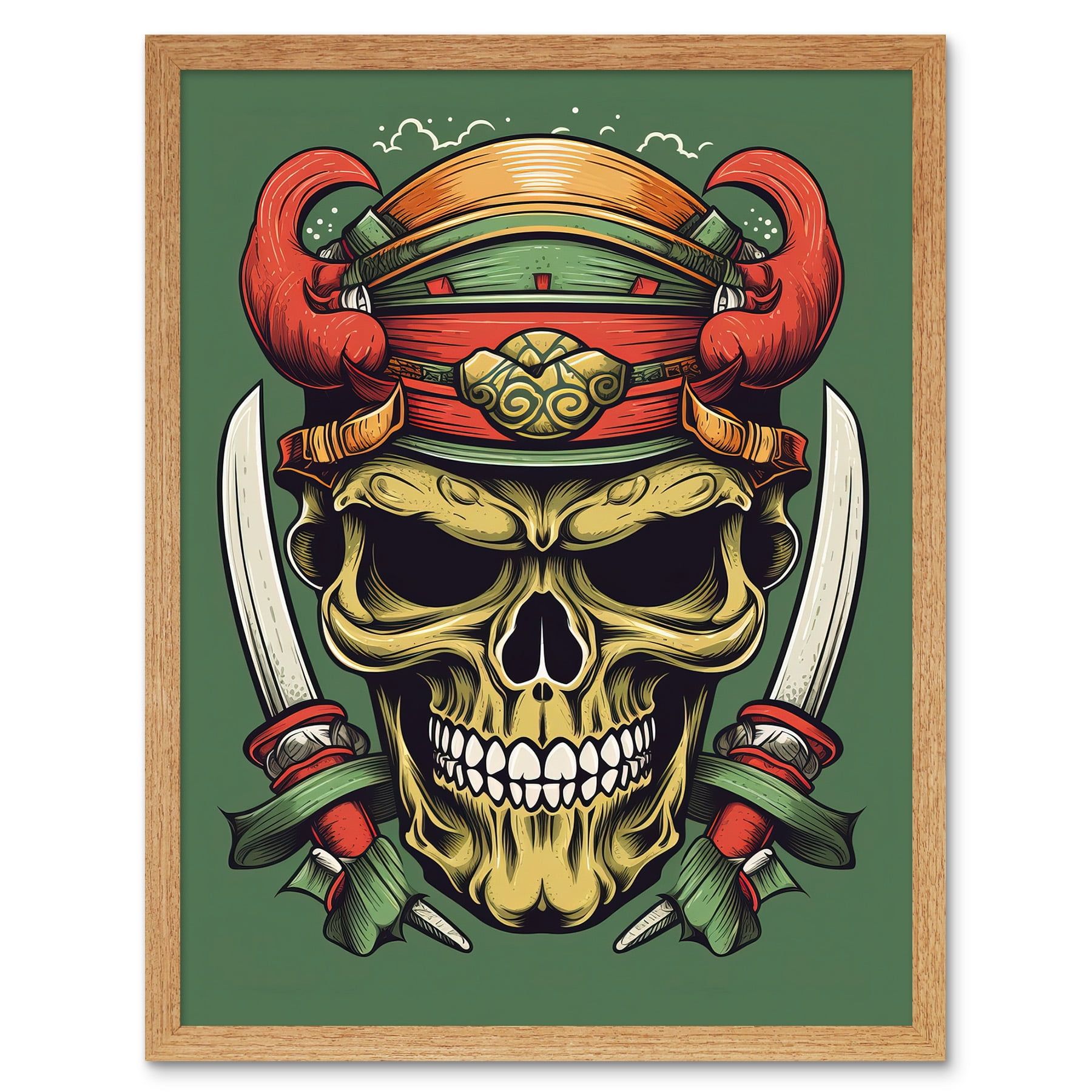 1800x1800 Evil Samurai Skull and Swords Tattoo Ink Body Art Rockabilly Americana 50s Art Print Framed Poster Wall Decor 12x16 inch