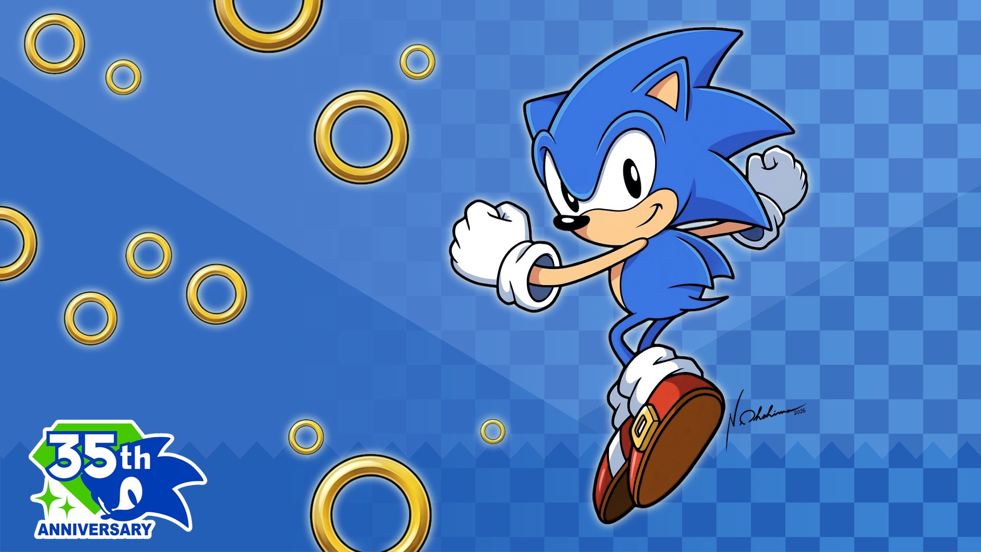 1920x1080 Naoto Ohshima Shares Sonic 35th Anniversary Artwork Draft for Official Sonic Rewind Wallpaper