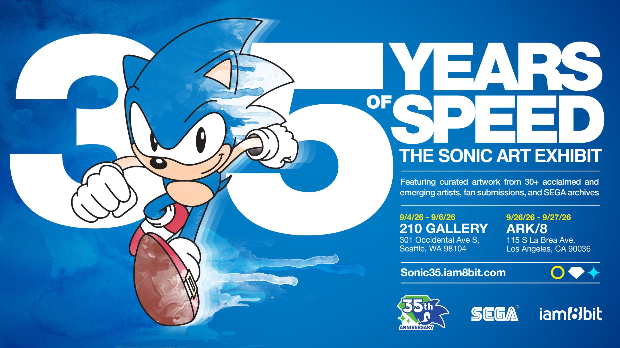 2560x1440 SEGA and iam8bit Announce Sonic 35 Years of Speed Art Exhibits and Global Fan Art Showcase