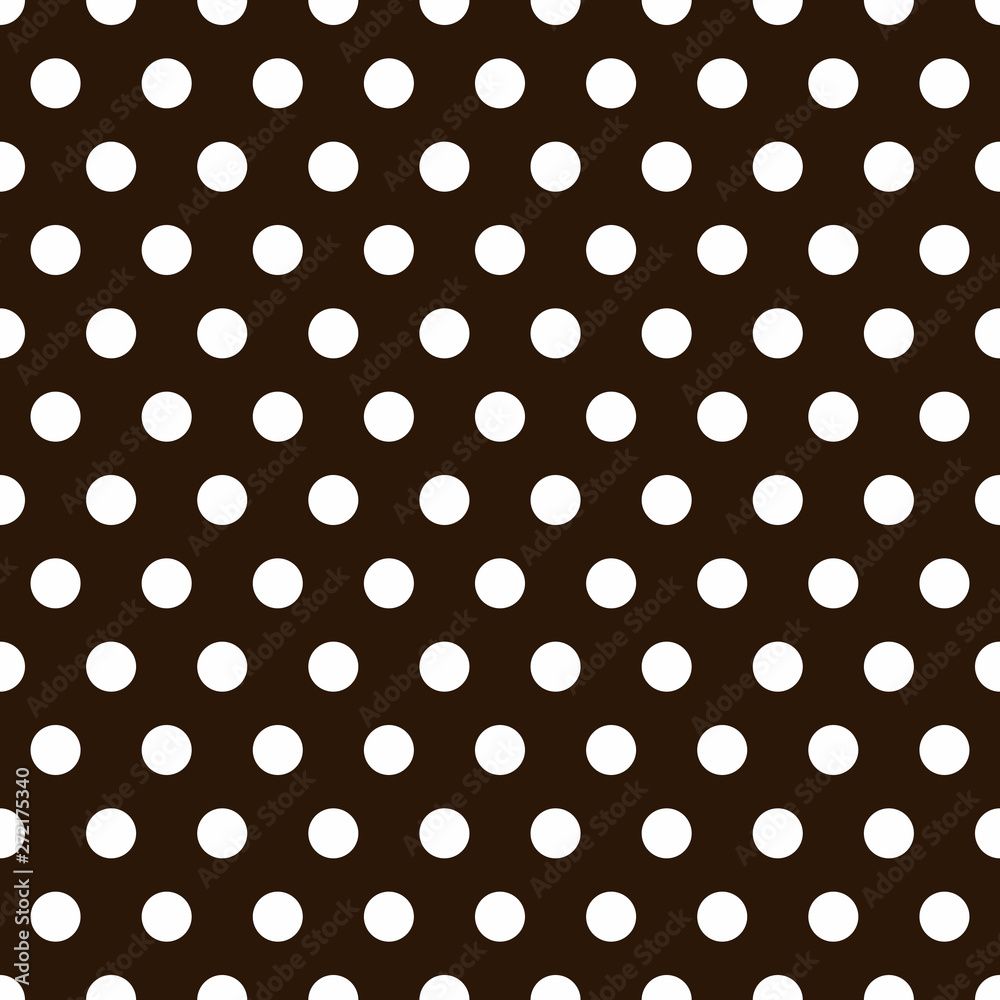 1000x1000 dark brown Seamless Background with Polka Dot pattern. Polka dot fabric. Retro pattern. Casual stylish white polka dot texture on dark brown background. Stock Illustration