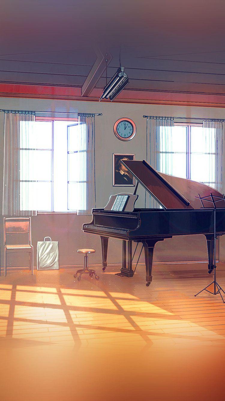 750x1334 Arseniy Chebynkin Phòng âm nhạc Piano Minh họa nghệ thuật Hình nền màu xanh