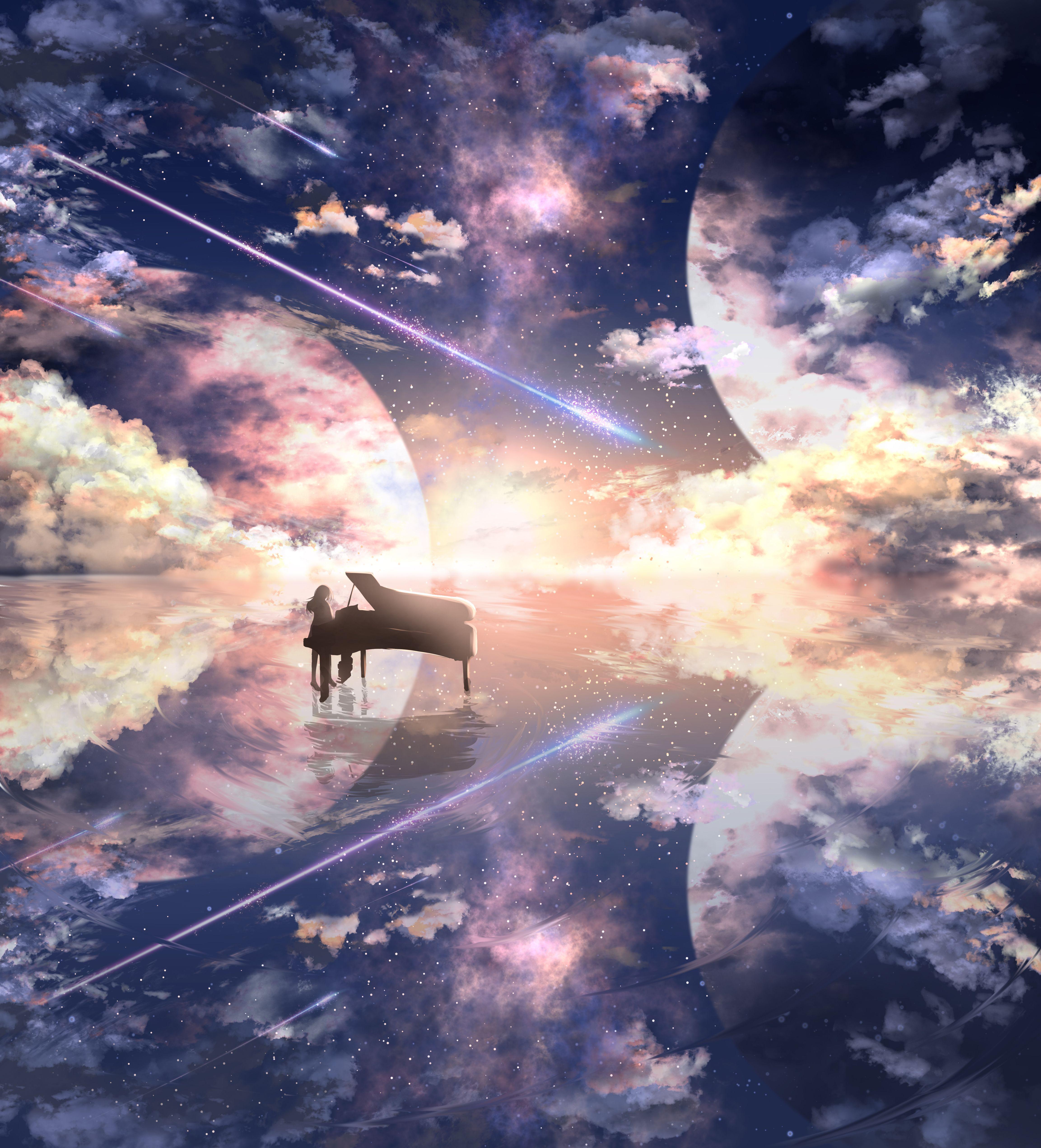 4611x5084 Girls With Piano Anime Wallpaper