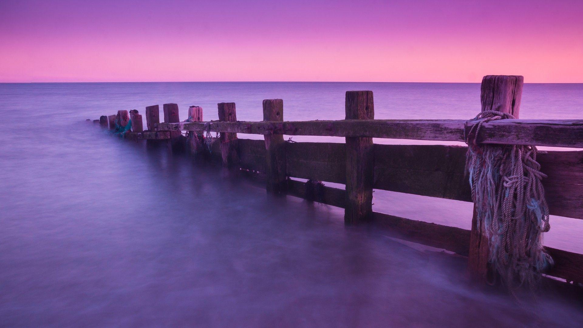 1920x1080 Wallpaper docks, 4k, HD wallpaper, abandoned, Seven Sisters Country Park, England, purple, pink, sunrise, sunset, sea, ocean, water, clear sky, OS