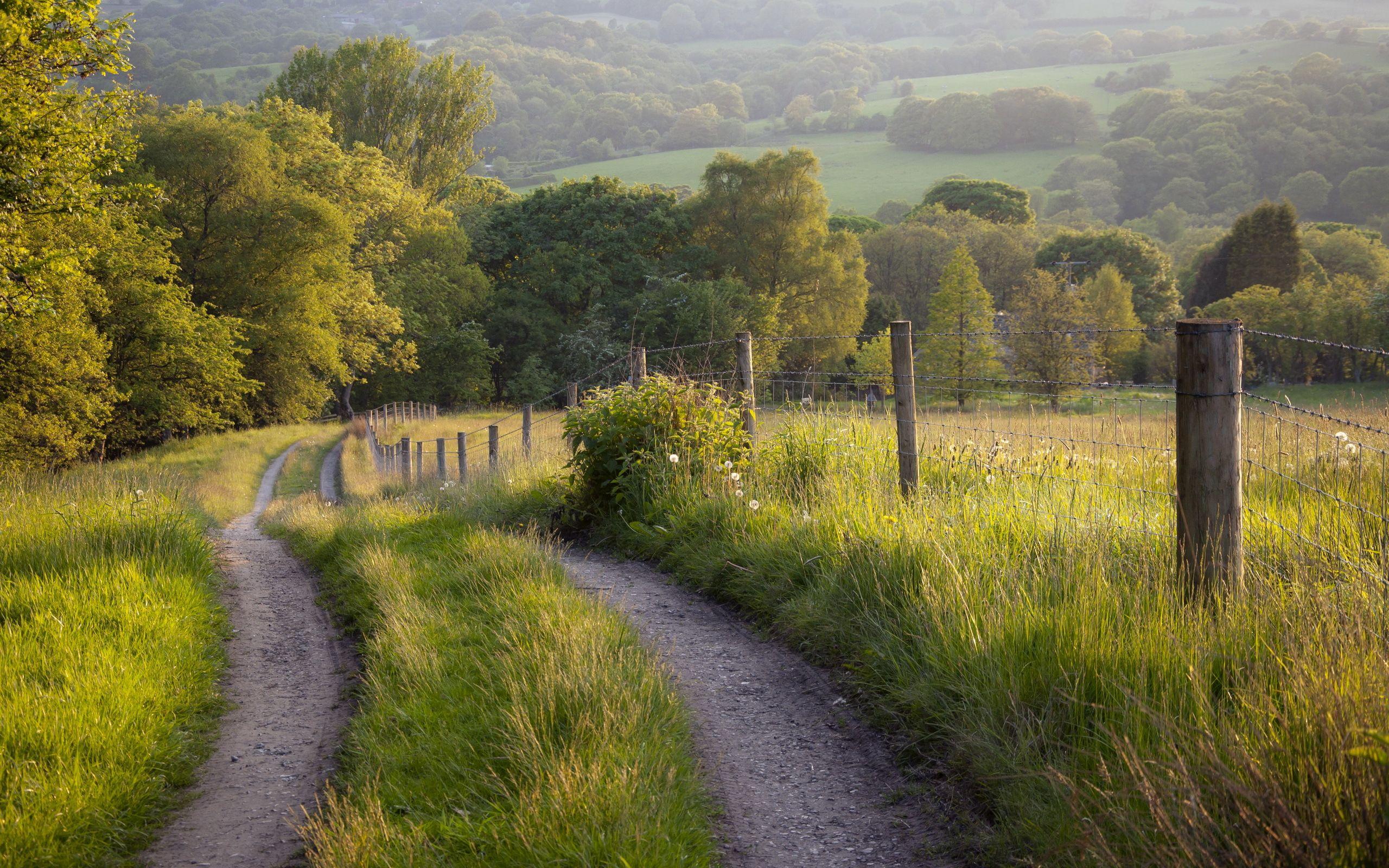 2560x1600 Wallpaper Nature Roads Fence Fields Grass