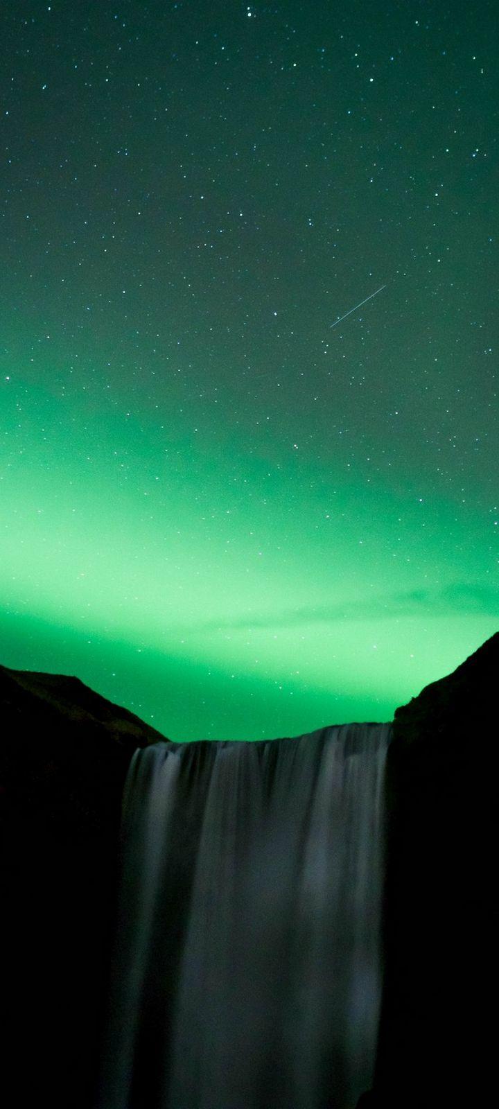 720x1600 Waterfall Night Northern Lights Wallpaper - [720x1600]
