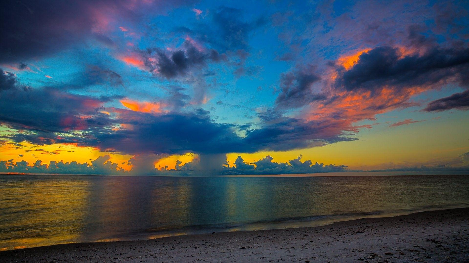 1920x1080 Hoàng hôn trên bãi biển Florida, Thiên nhiên có độ phân giải cao, Hình nền 4k, Hình ảnh