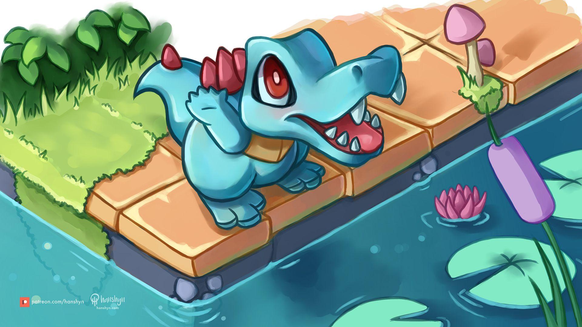 1920x1080 Wallpaper 壁纸 Totodile ワニノコ by Hanshyn on Newgrounds