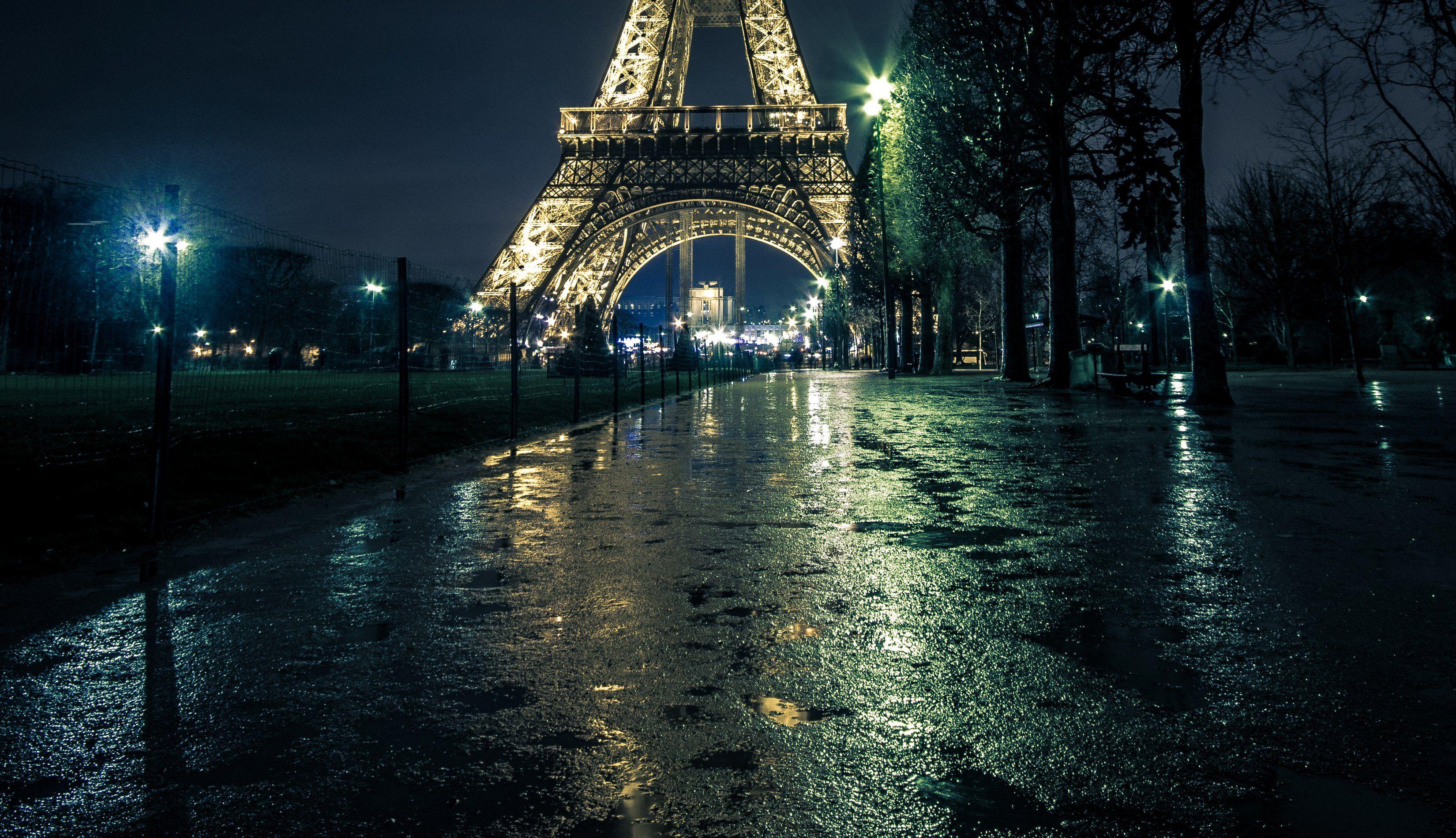3300x1900 France Paris Street Eiffel Tower Night Street lights Trees Cities wallpaperx1900