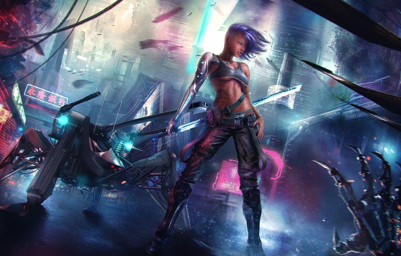 1332x850 Wallpaper Girl, Street, Mech, Sci Fi Image For Desktop, Section фантастика