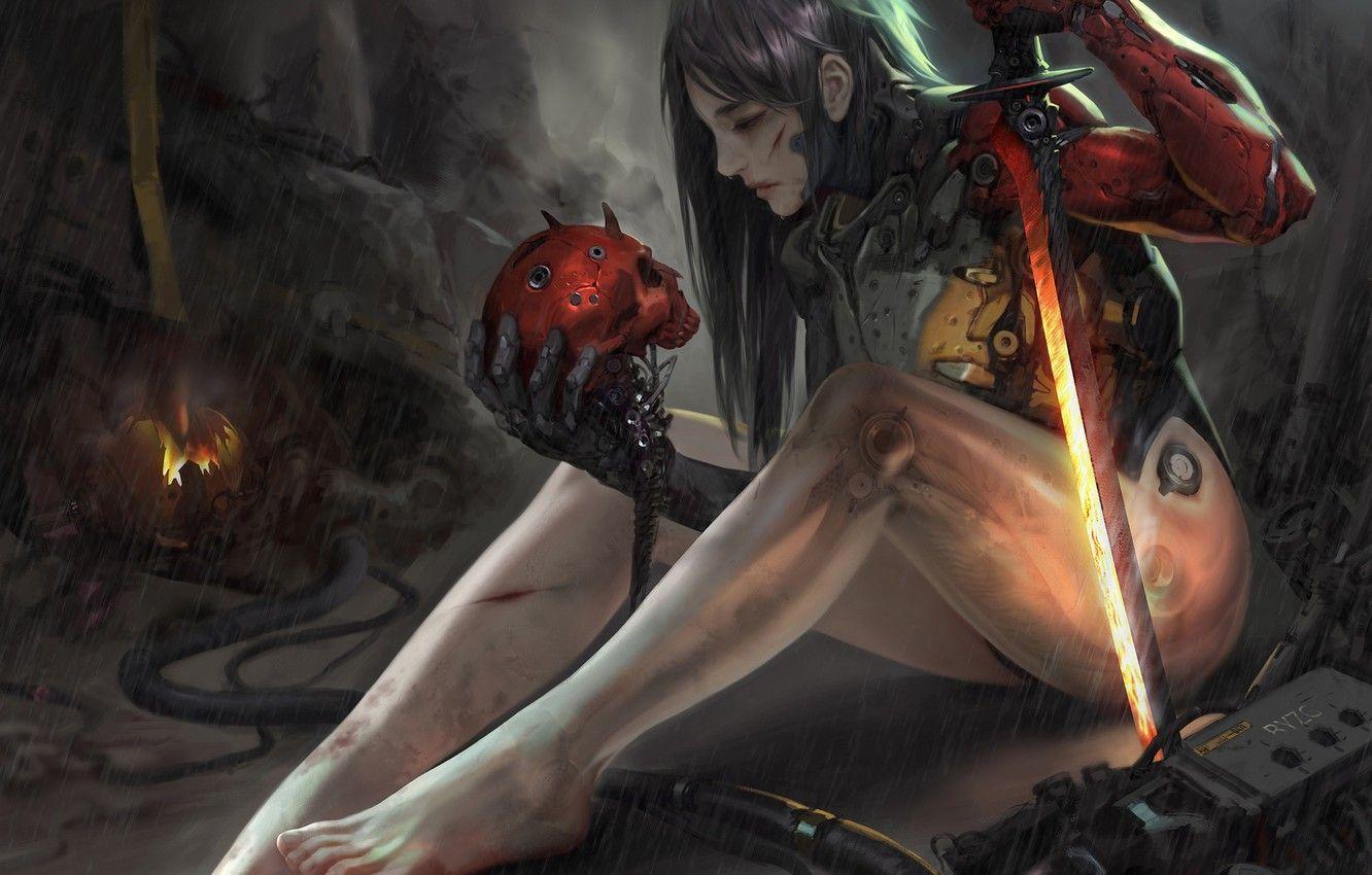 1332x850 Wallpaper Look, Girl, Pose, Weapons, Skull, Cyborg, Cyborg, Sci Fi Image For Desktop, Section фантастика
