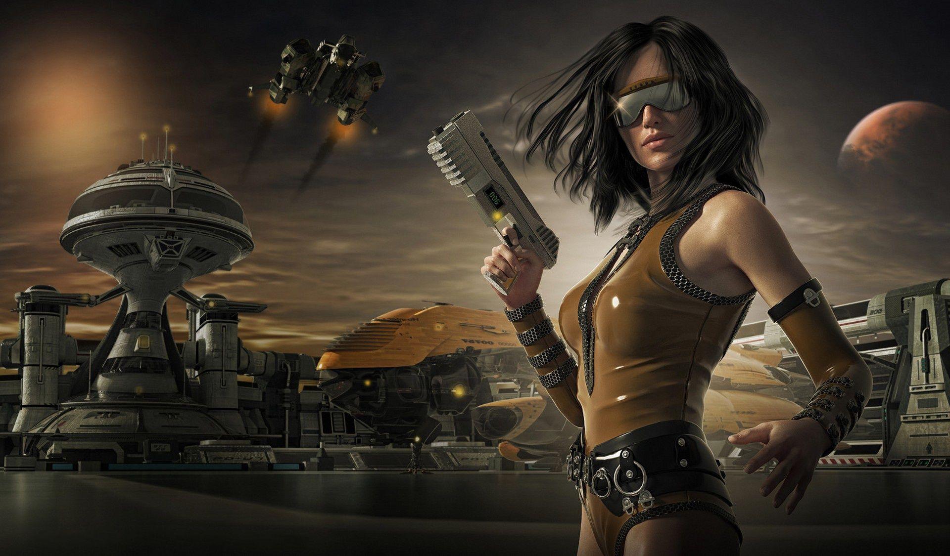 1920x1125 Scifi Sunglasses Woman Warrior With Guns, HD Fantasy Girls, 4k Wallpaper, Image, Background, Photo and Picture