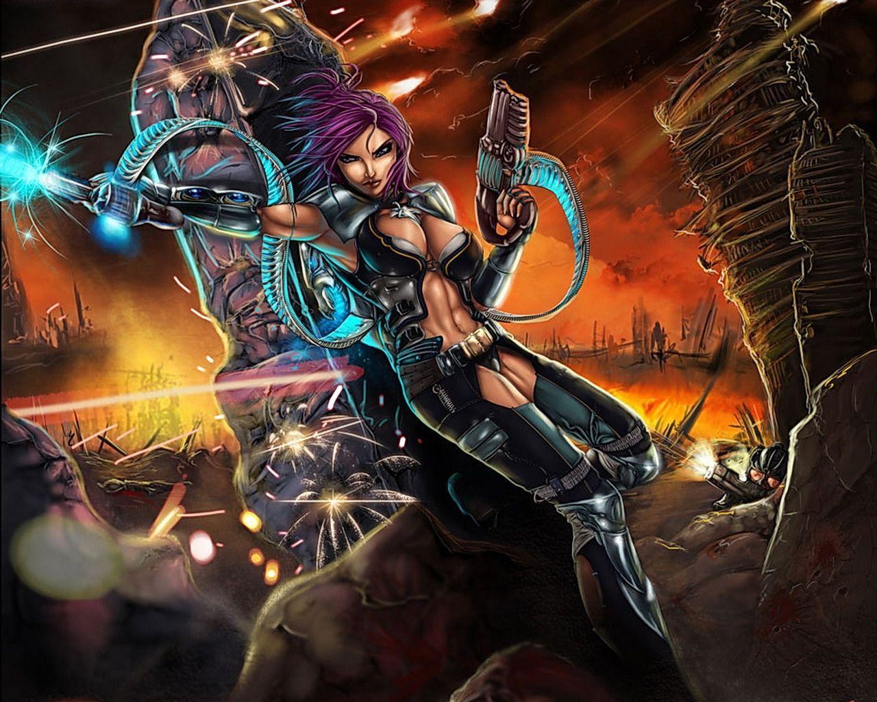 1280x1024 Futuristic girl. Fantasy girl, Warrior woman, Sci fi wallpaper