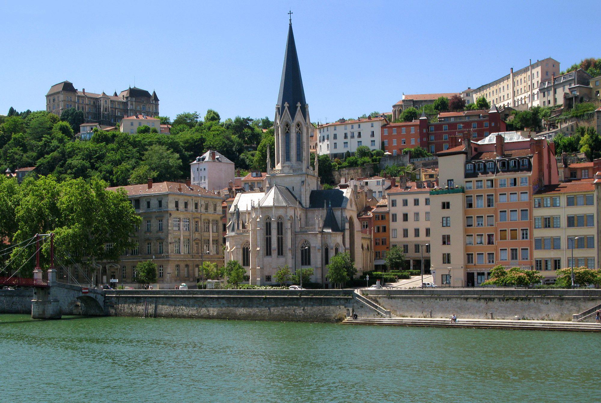 2000x1341 Church on the waterfront in the city of Lyon, France wallpaper and image, picture, photo
