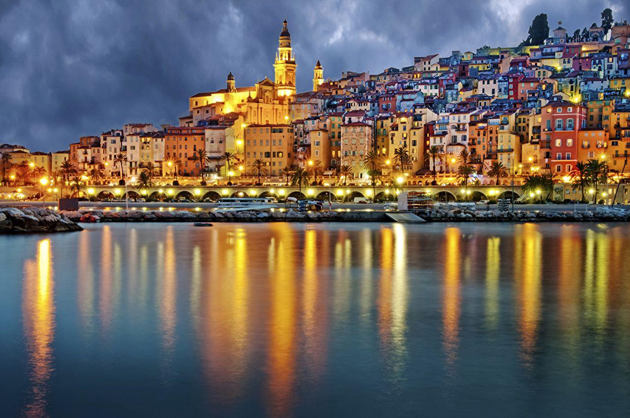 1280x850 Photo Provence France Night Rivers Street lights Cities Building