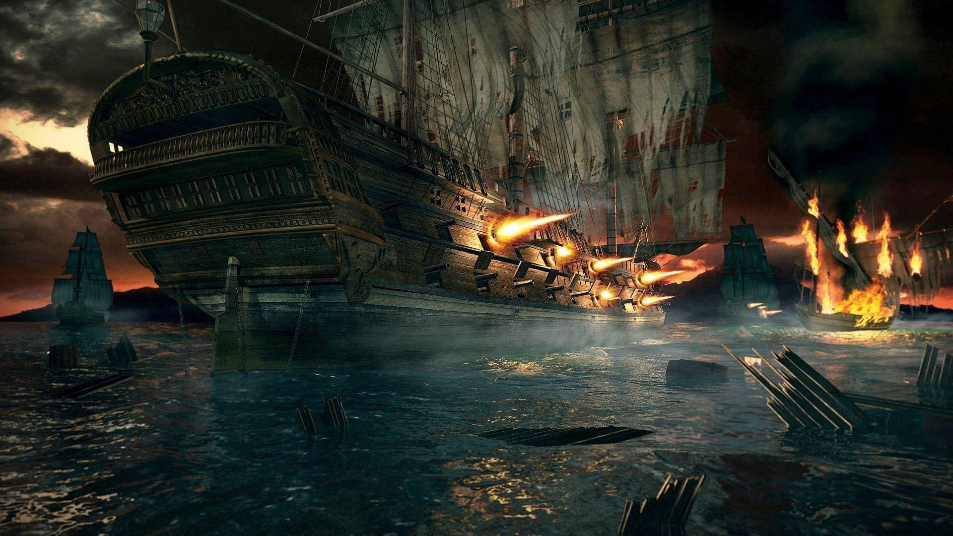 1920x1080 Pirate Ship Battle Wallpaper 1080p On Wallpaper 1080p HD. World of warcraft gold, Pirate ship, Anime pirate