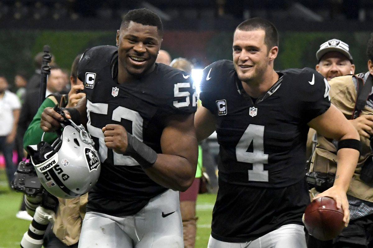1200x800 Derek Carr says he placed his hand on Khalil Mack during the national anthem to 'unify people'