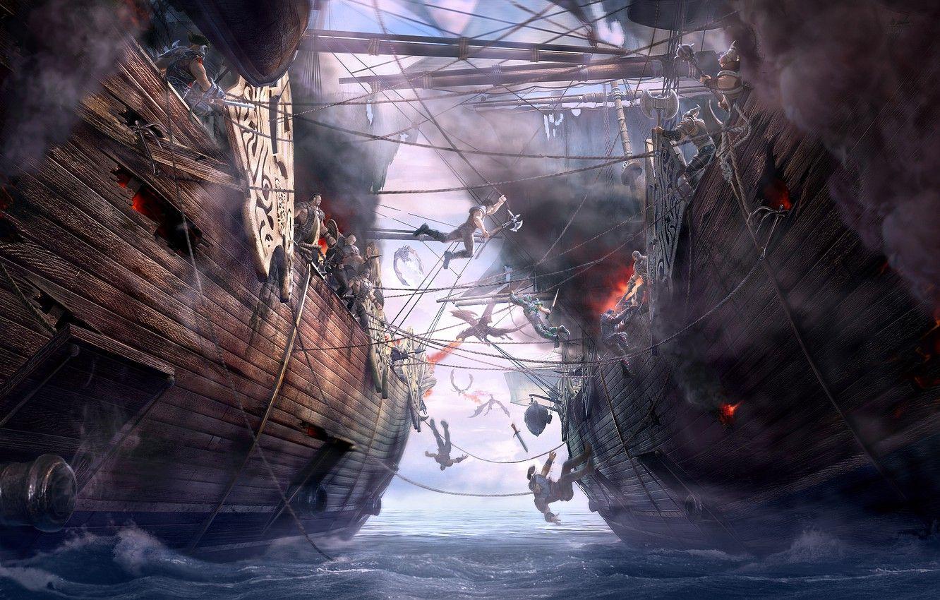 1332x850 Wallpaper sea, ships, art, battle, Dragon Eternity, Board, dragons of eternity, naval battle image for desktop, section фантастика