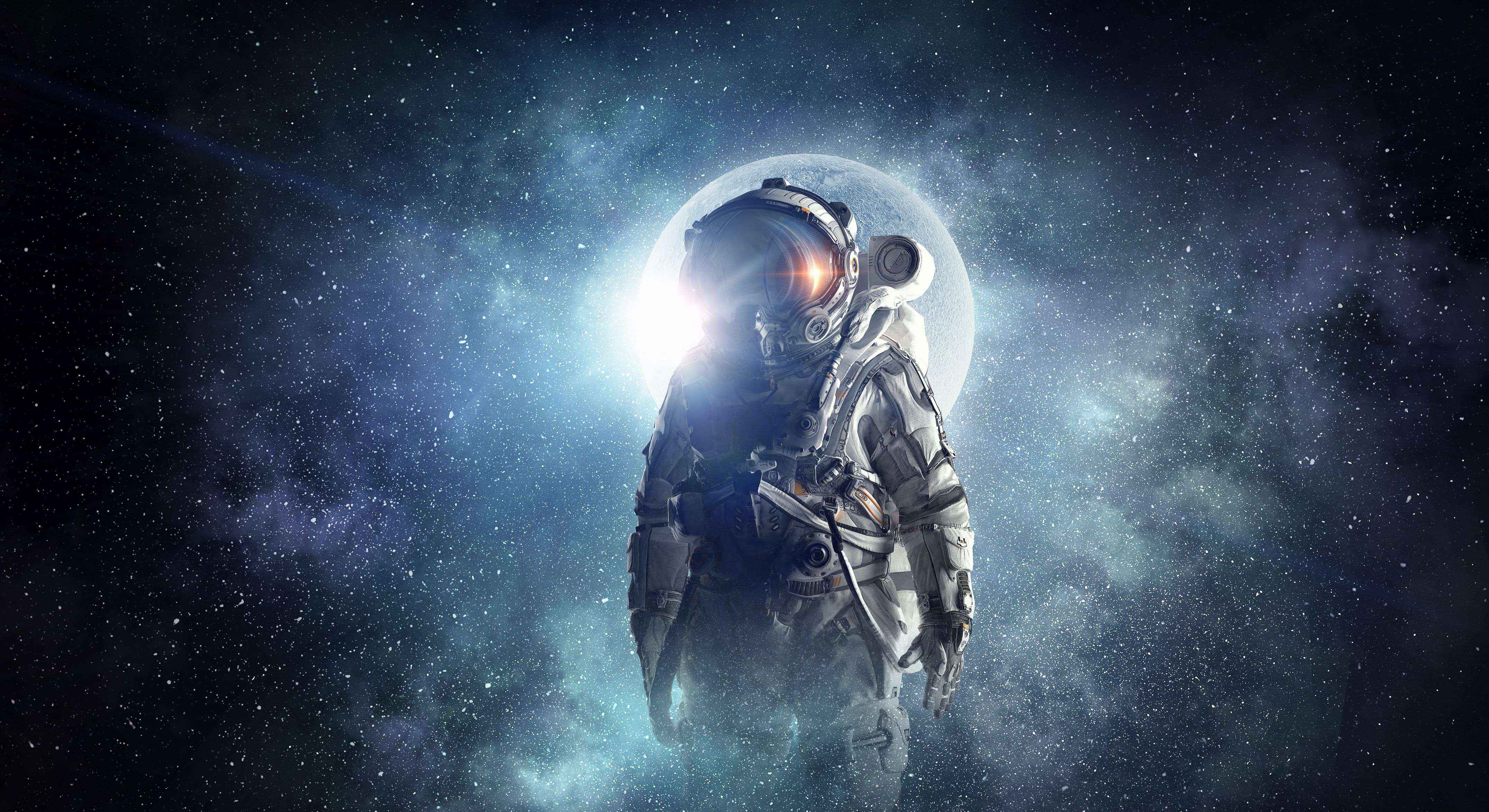 4300x2345 Astronaut in outer space. Mixed media