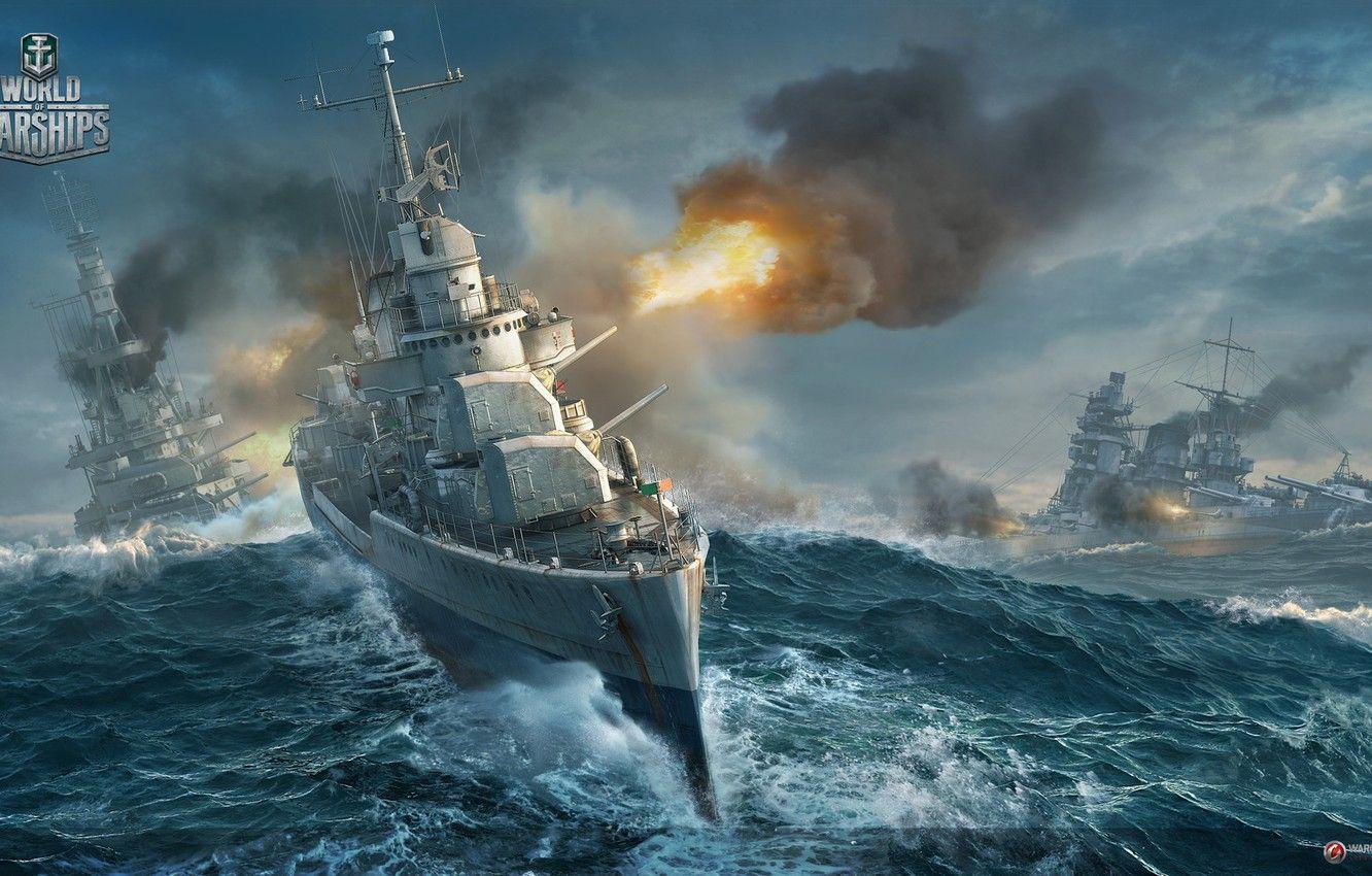 1332x850 Wallpaper The ocean, Sea, Wave, Fire, Ship, Battle, Ships, Ocean, Battleship, Sea, Sea battle, Ship, Wargaming, Warship, World of Warships, Volley image for desktop, section игры