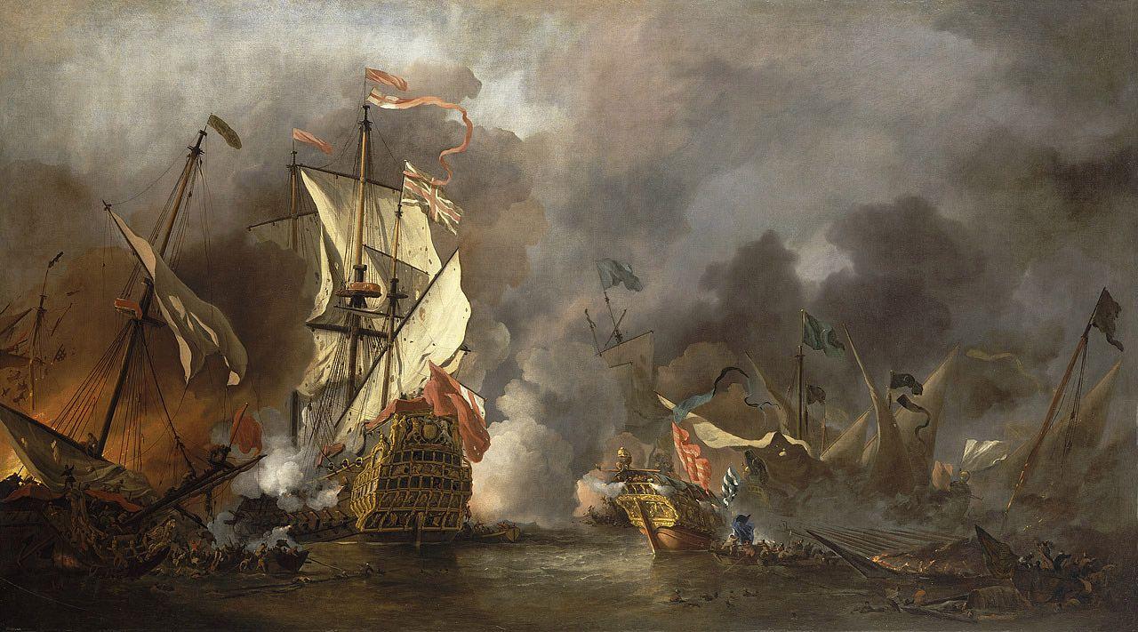 1280x711 An English Ship in Action with Barbary Vessels Maritime Museum