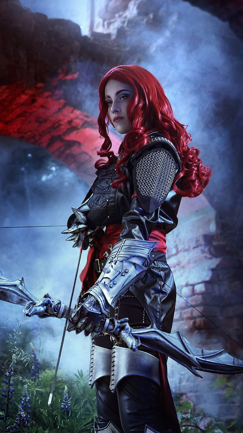 800x1422 Red hair warrior, 3D, archer, female warrior, girl, red hair, redhair, HD phone wallpaper