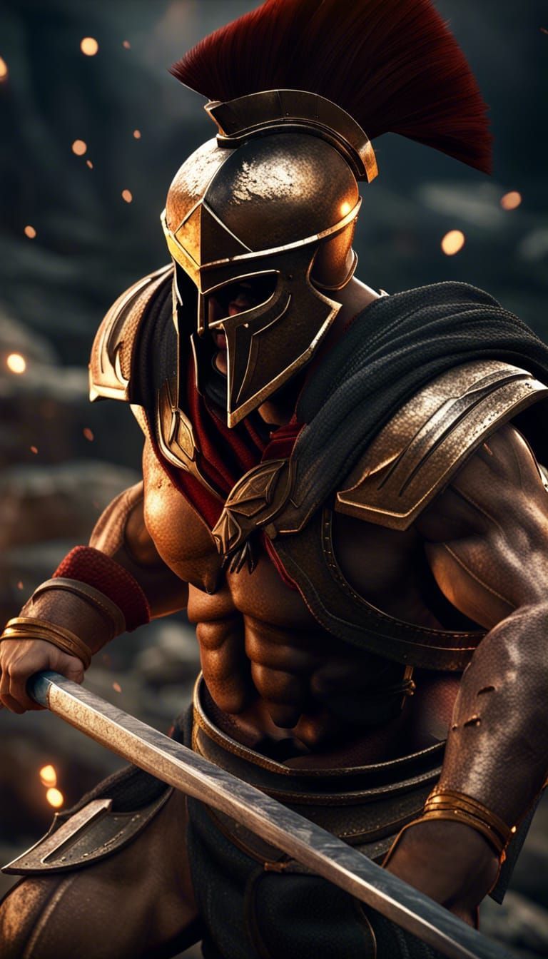 768x1344 Spartan Warrior Battle in 3D Game Style