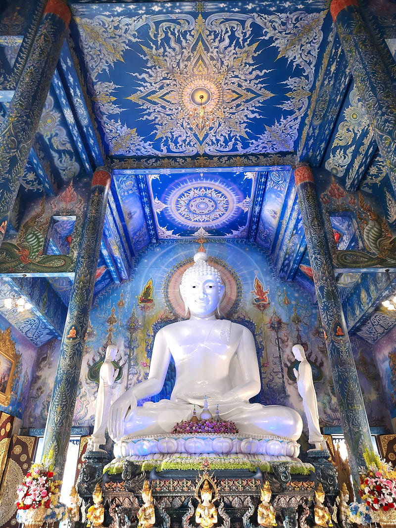 800x1067 3840x2160px, 4K free download. Premium. White buddha at blue temple wat rong seur ten temple in chiang rai, HD phone wallpaper